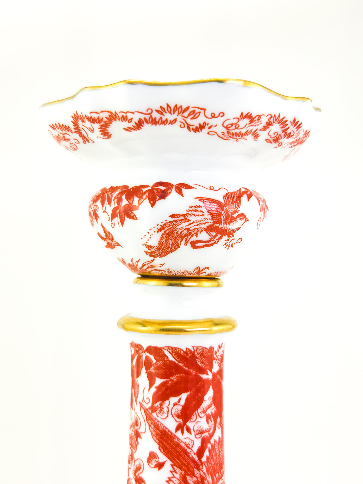 1978 Royal Crown Derby Red Aves Porcelain Candlestick with Gilded Dolphins – Pattern A.74