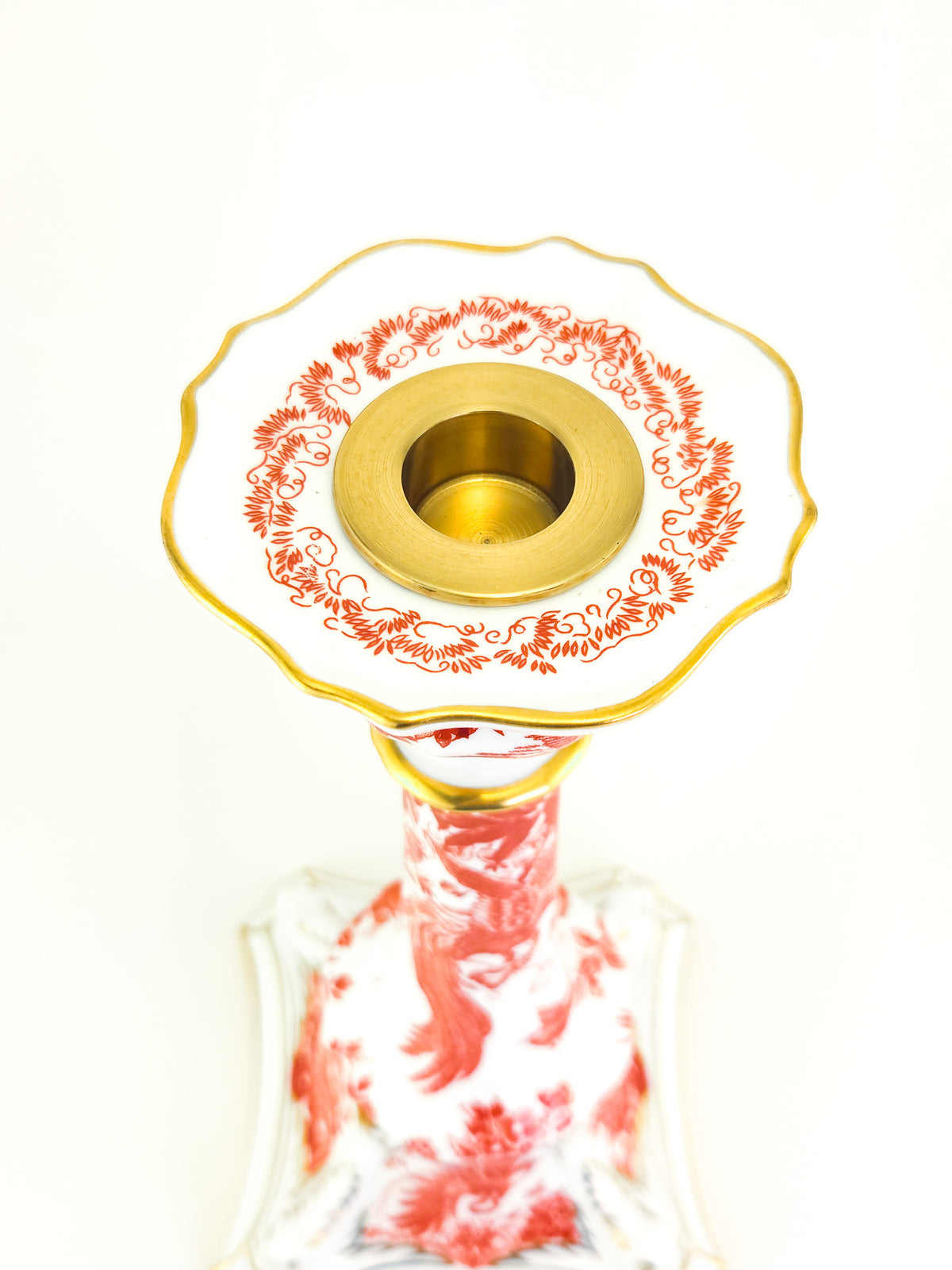 1978 Royal Crown Derby Red Aves Porcelain Candlestick with Gilded Dolphins – Pattern A.74