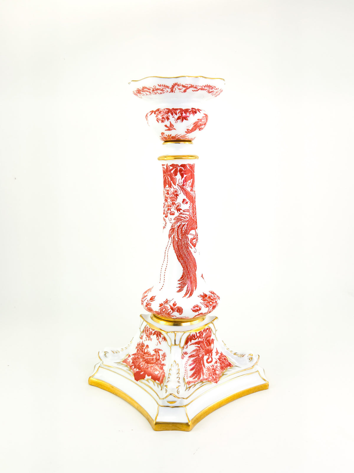 1978 Royal Crown Derby Red Aves Porcelain Candlestick with Gilded Dolphins – Pattern A.74