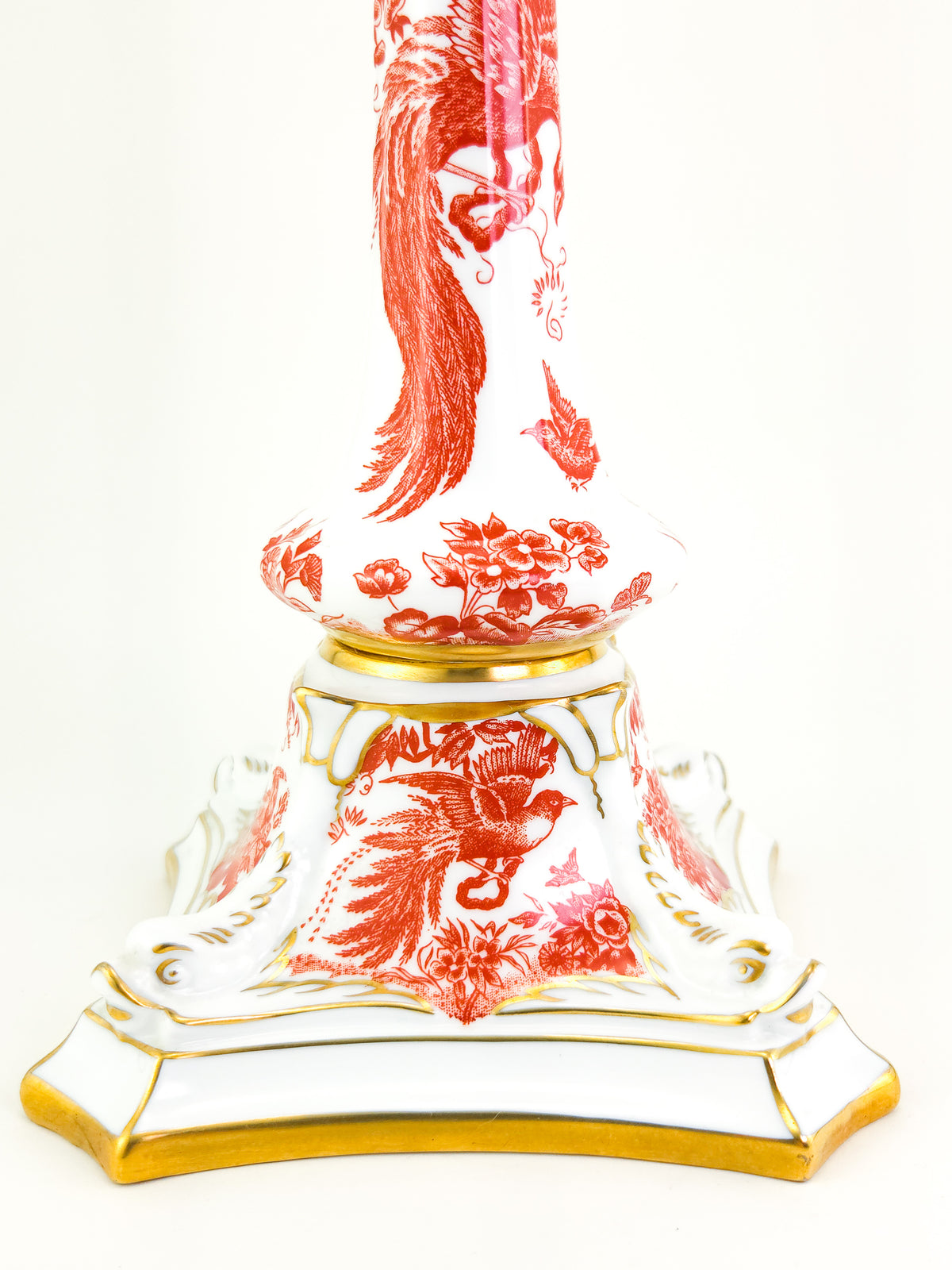 1978 Royal Crown Derby Red Aves Porcelain Candlestick with Gilded Dolphins – Pattern A.74
