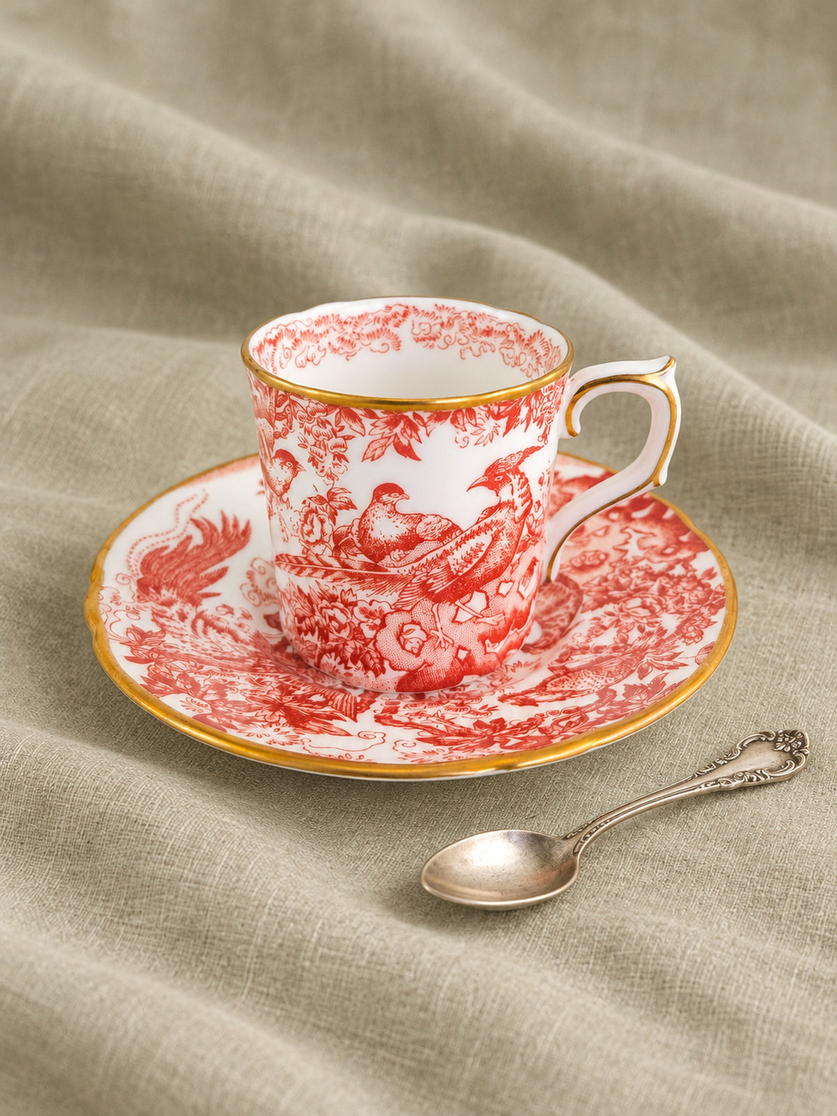 Vintage 1978 Royal Crown Derby Red Aves Bone China Cup & Saucer – England