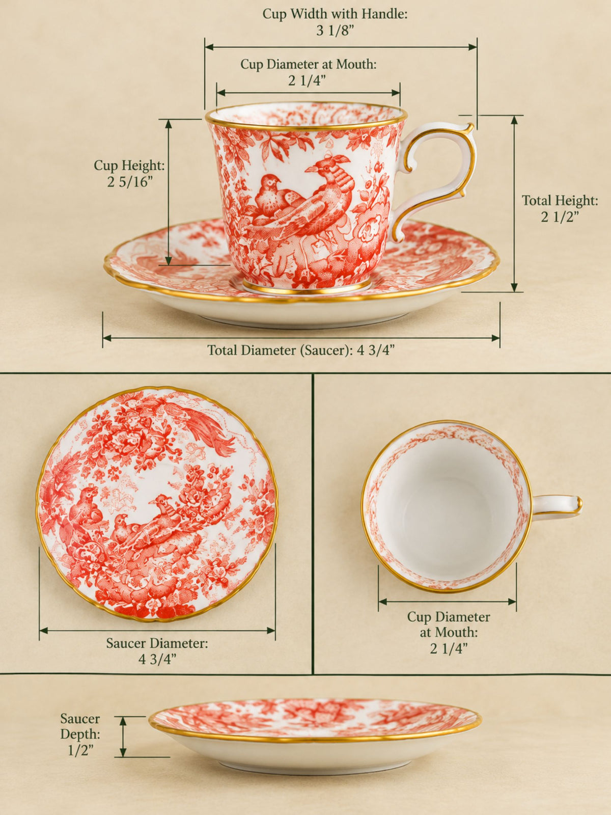 Vintage 1978 Royal Crown Derby Red Aves Bone China Cup & Saucer – England