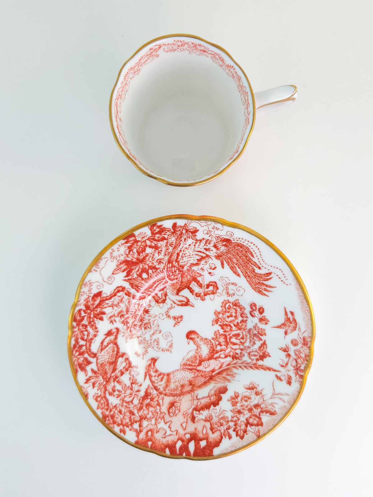 Vintage 1978 Royal Crown Derby Red Aves Bone China Cup & Saucer – England