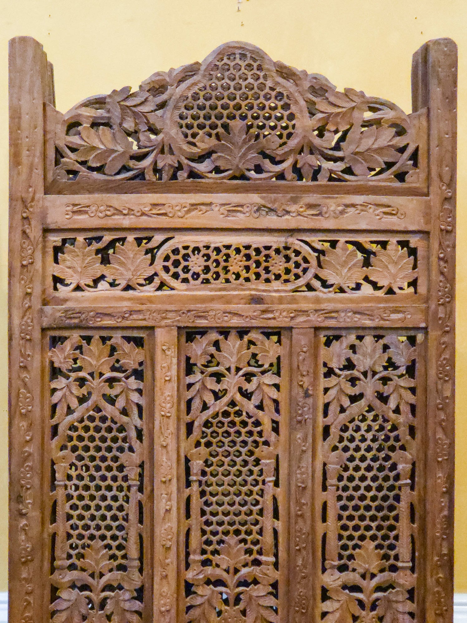 Vintage Hand Carved Teak 4 Panel Room Divider Screen