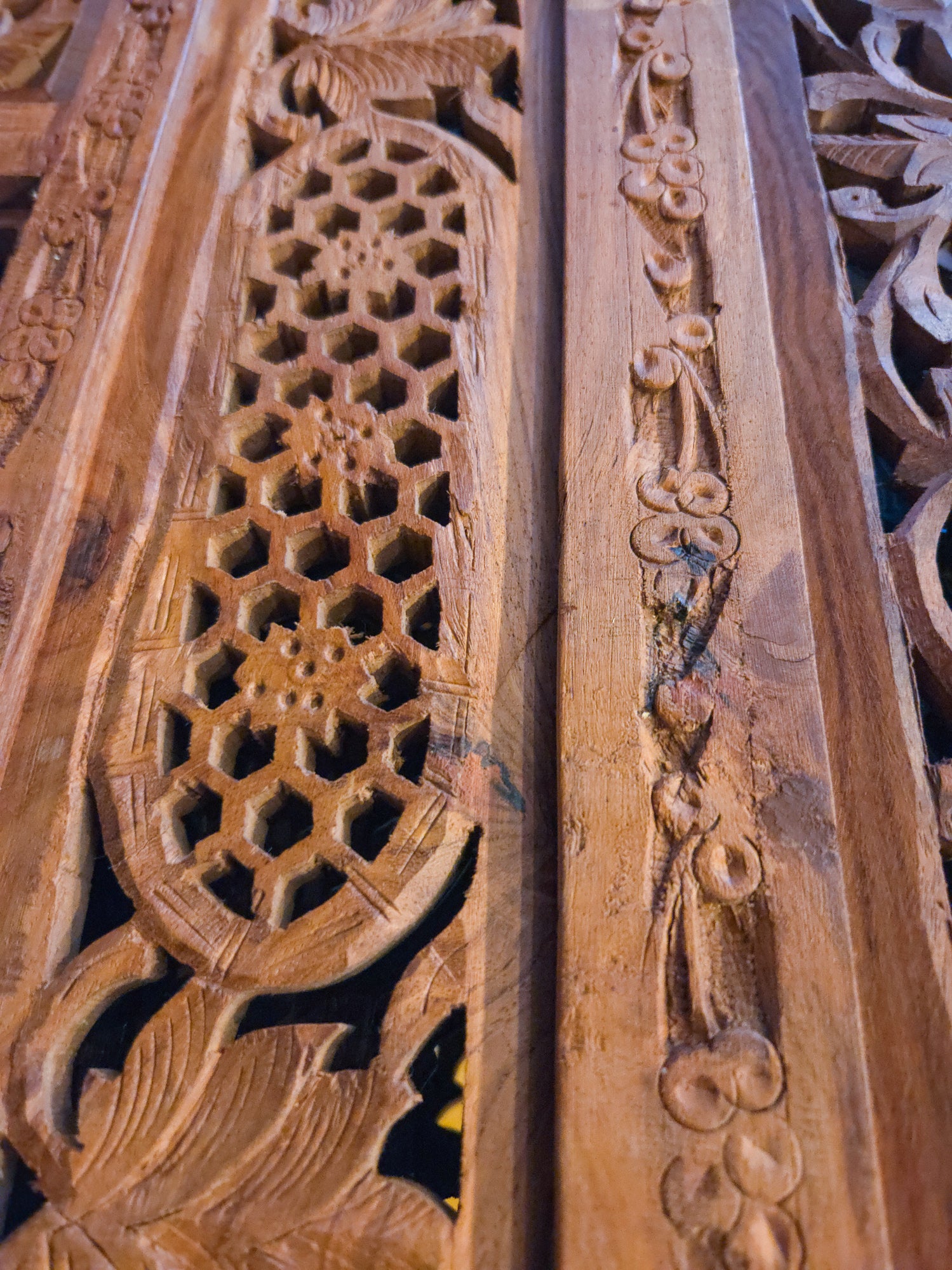 Vintage Hand Carved Teak 4 Panel Room Divider Screen