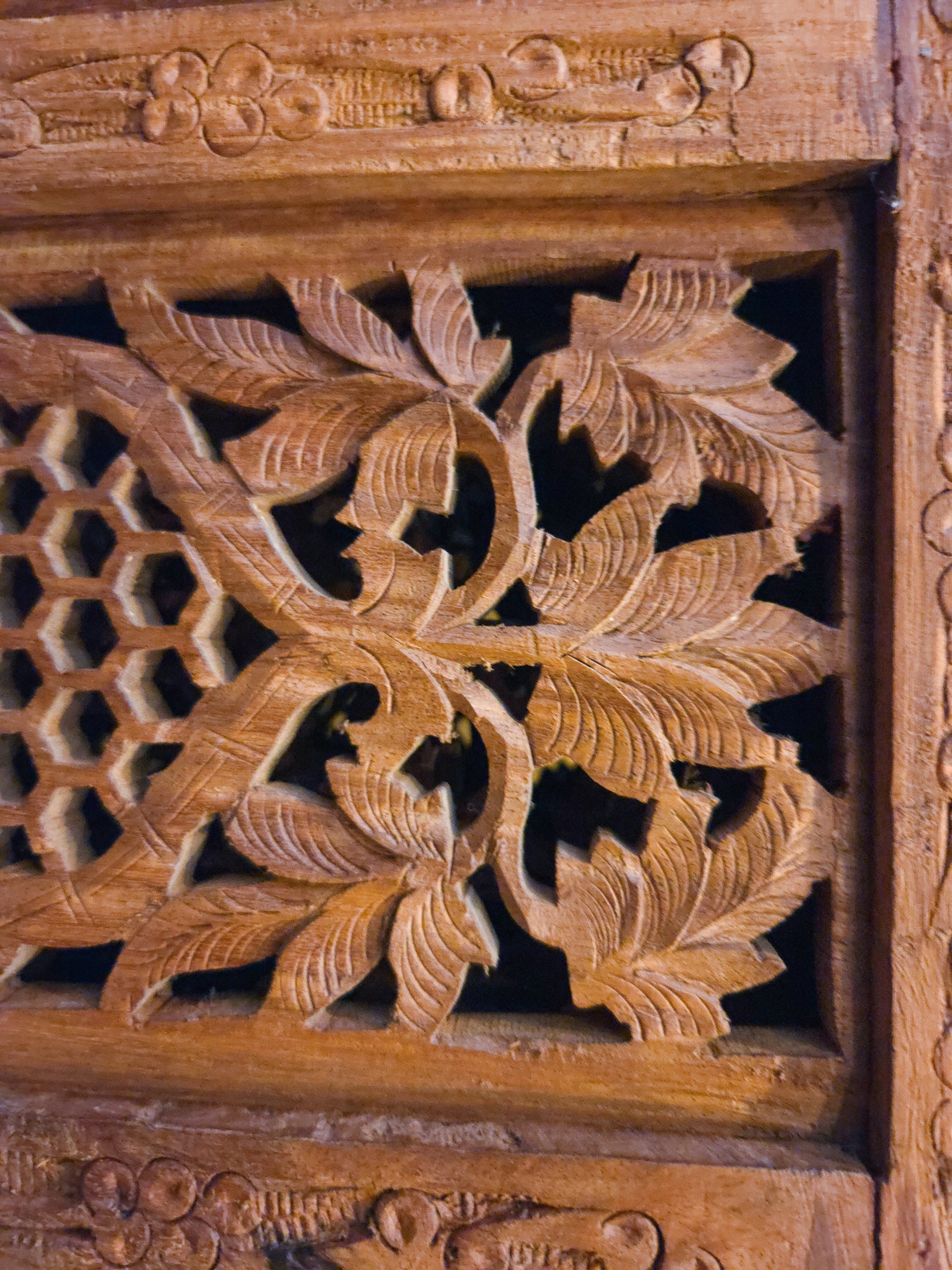 Vintage Hand Carved Teak 4 Panel Room Divider Screen