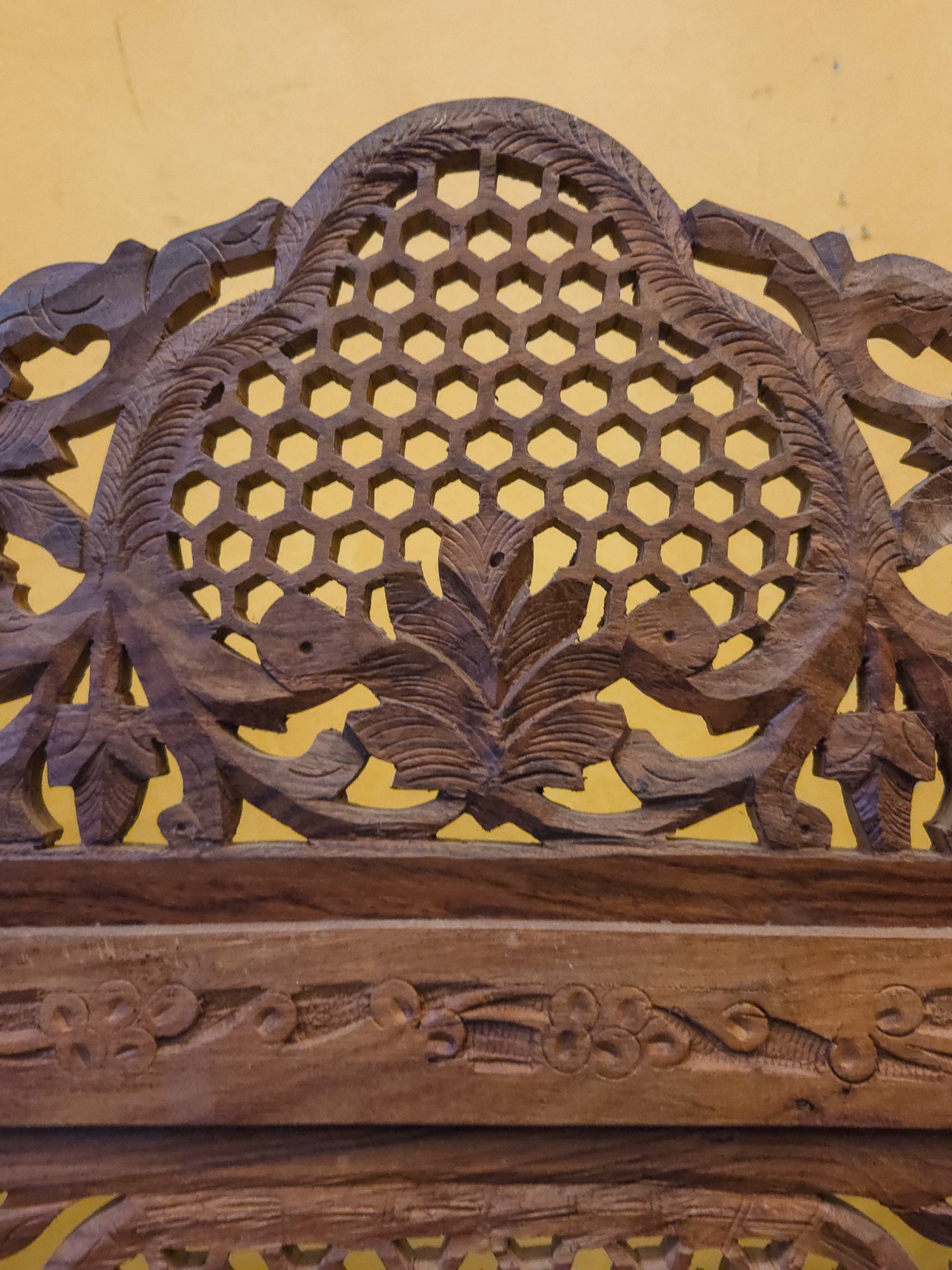 Vintage Hand Carved Teak 4 Panel Room Divider Screen