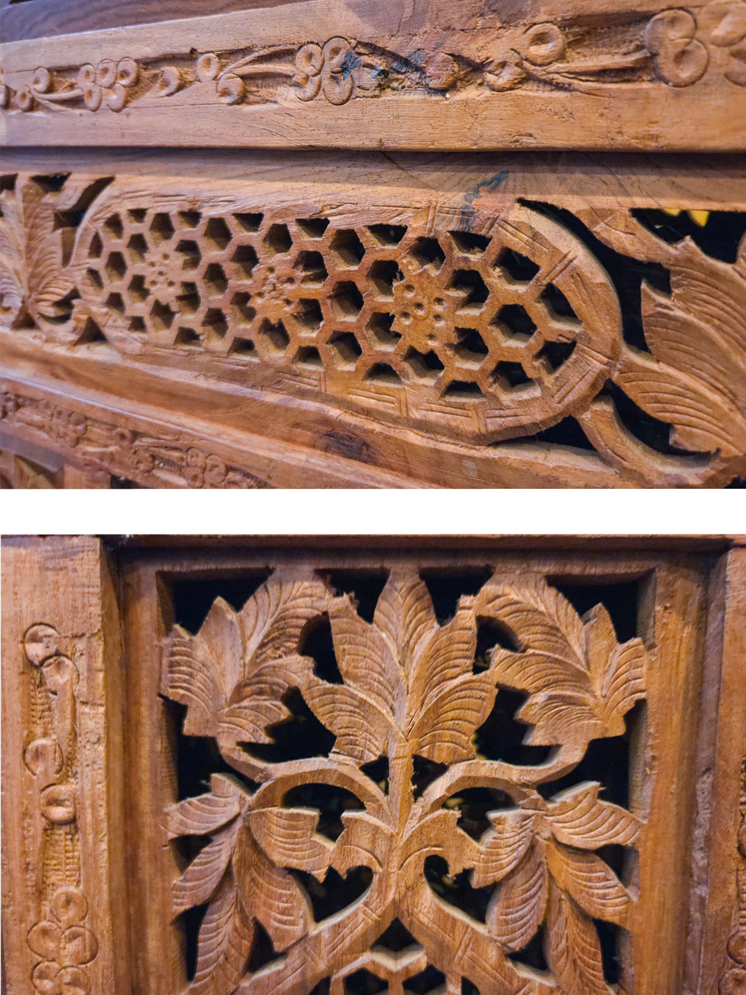 Vintage Hand Carved Teak 4 Panel Room Divider Screen
