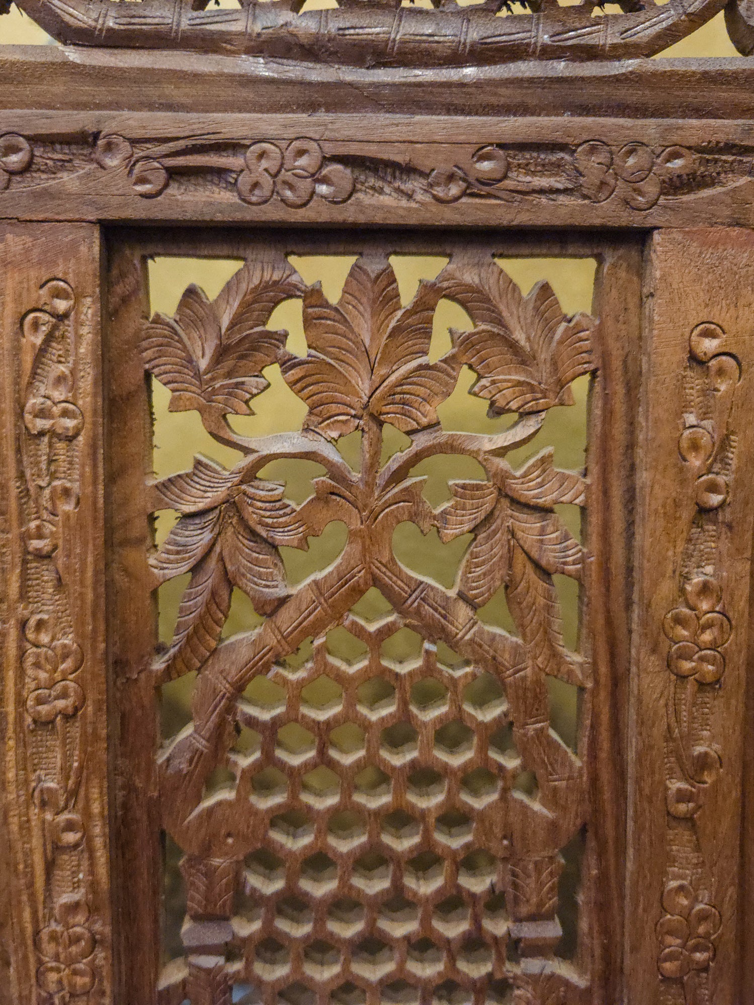 Vintage Hand Carved Teak 4 Panel Room Divider Screen