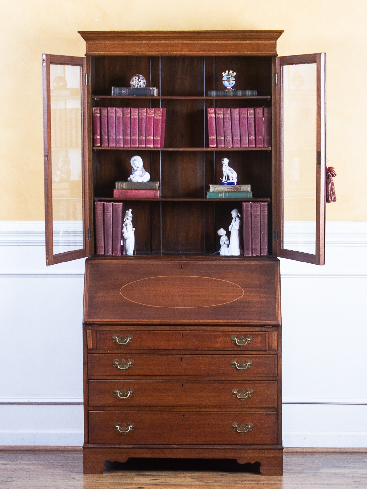 Edwardian Inlaid Mahogany Secretary Bookcase