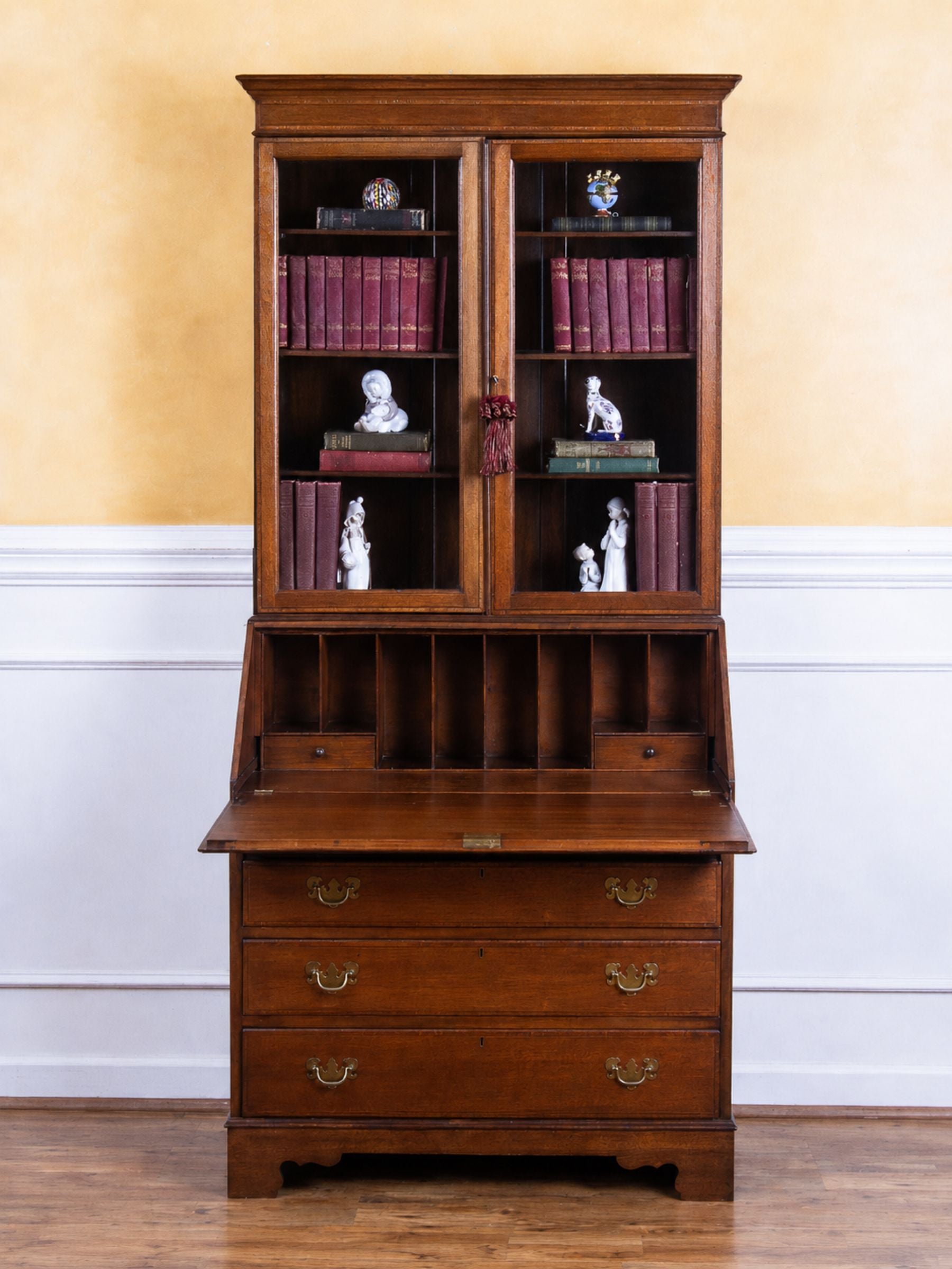 Edwardian Inlaid Mahogany Secretary Bookcase