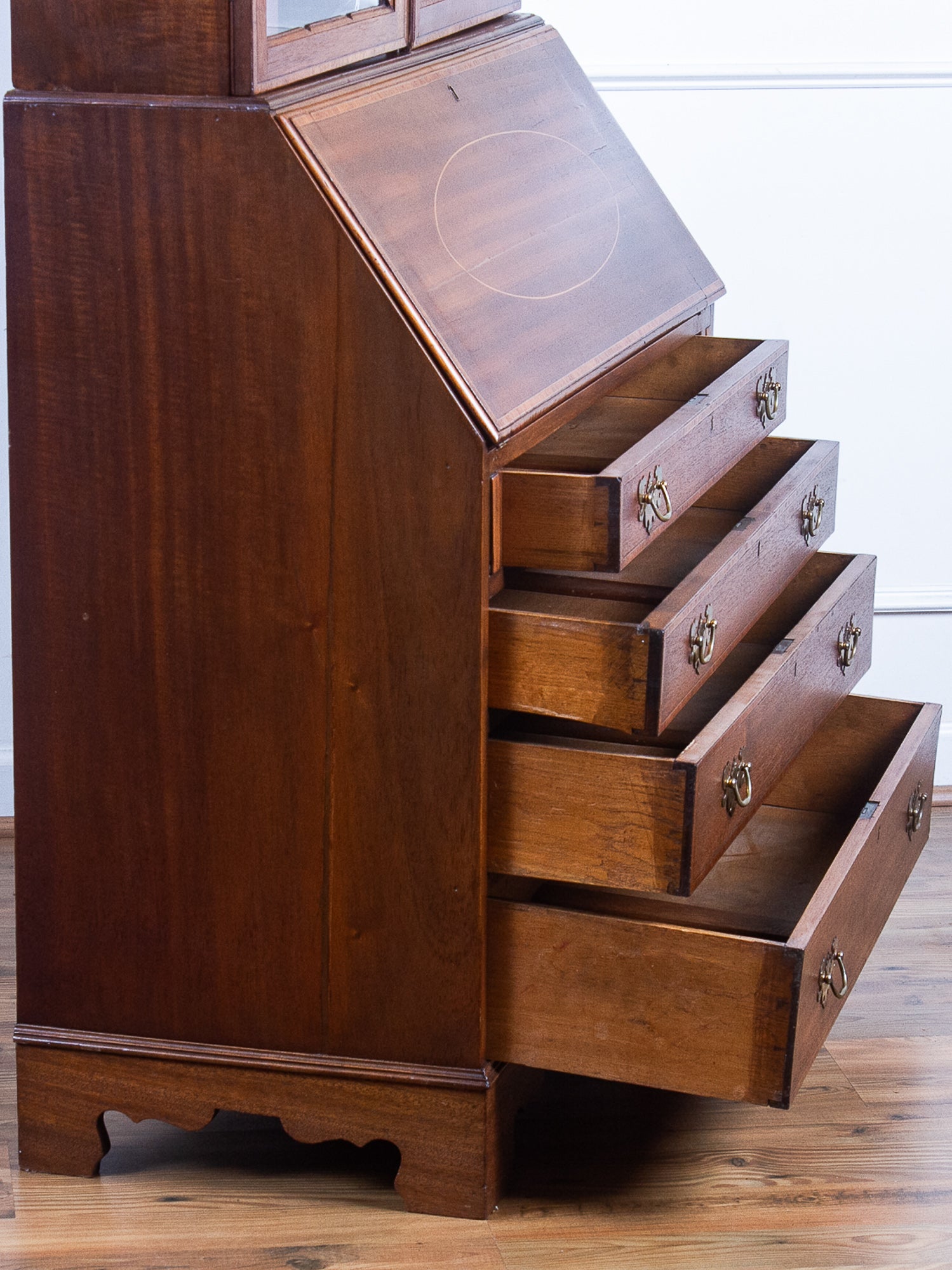 Edwardian Inlaid Mahogany Secretary Bookcase