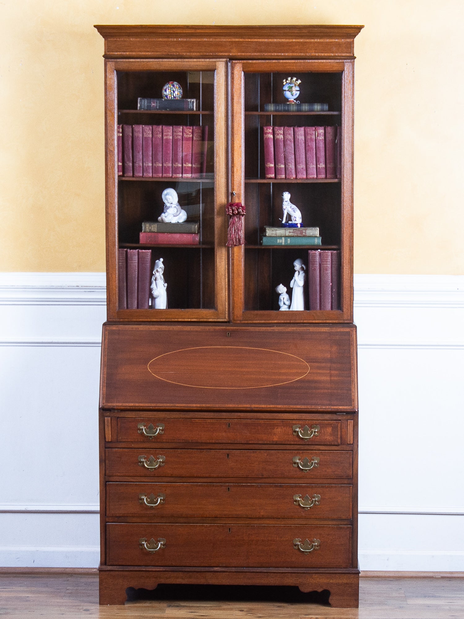 Edwardian Inlaid Mahogany Secretary Bookcase
