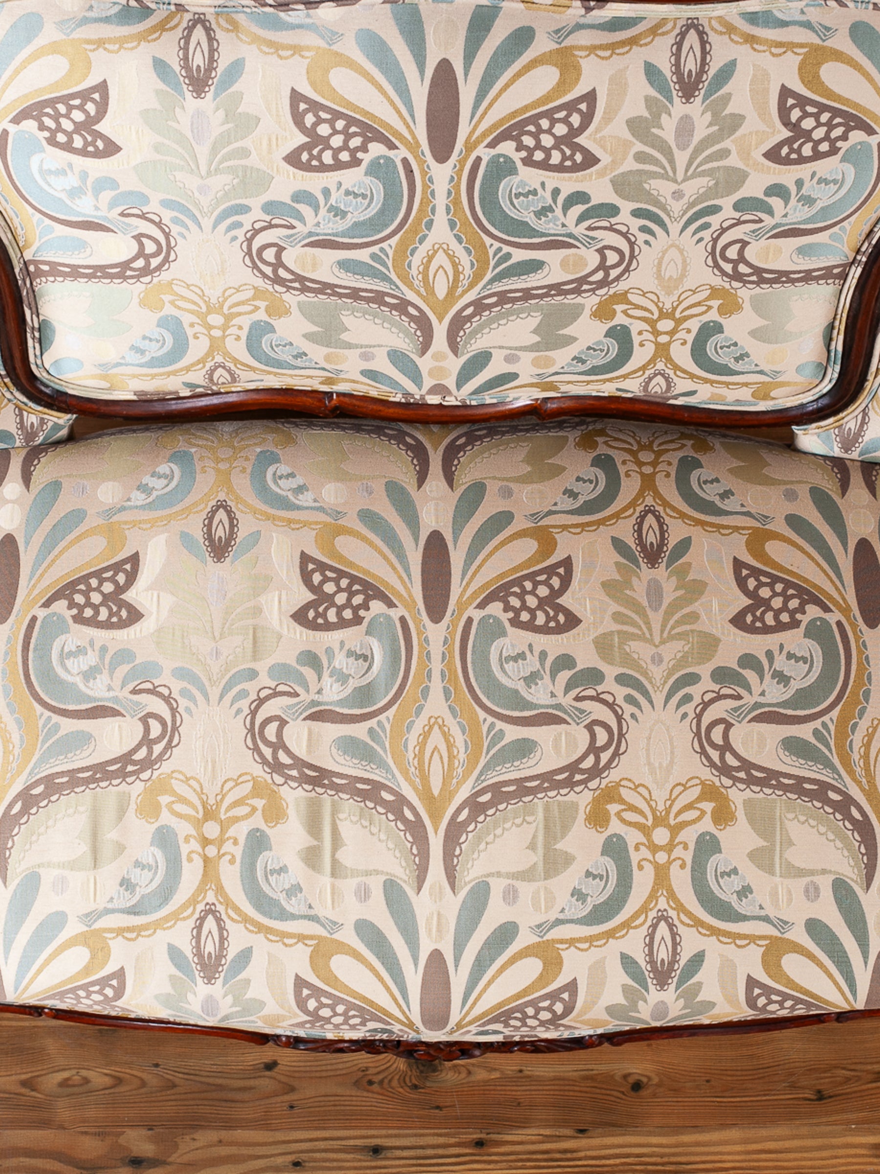Victorian Rose-Carved Walnut Settee with New Upholstery