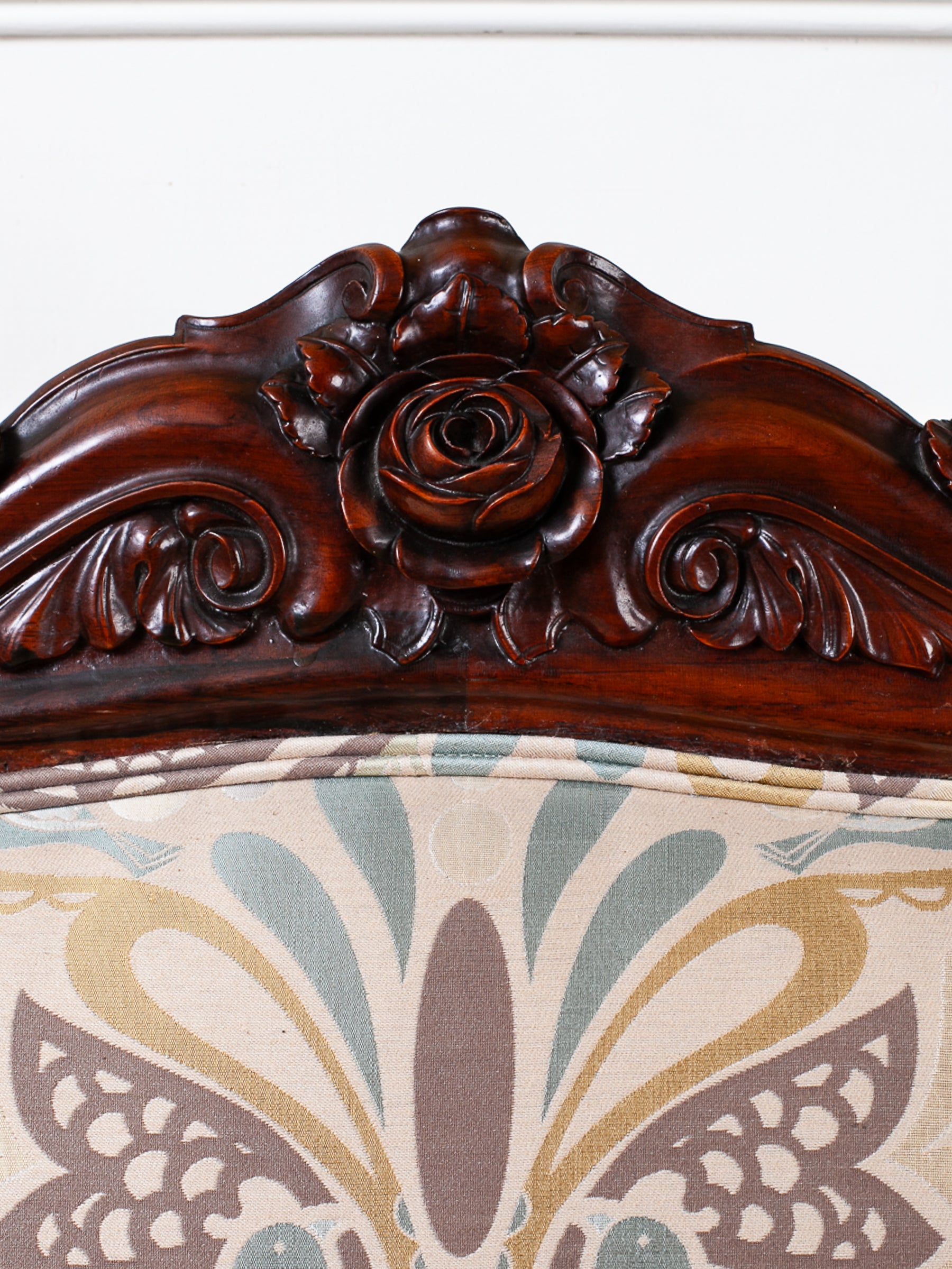 Victorian Rose-Carved Walnut Settee with New Upholstery