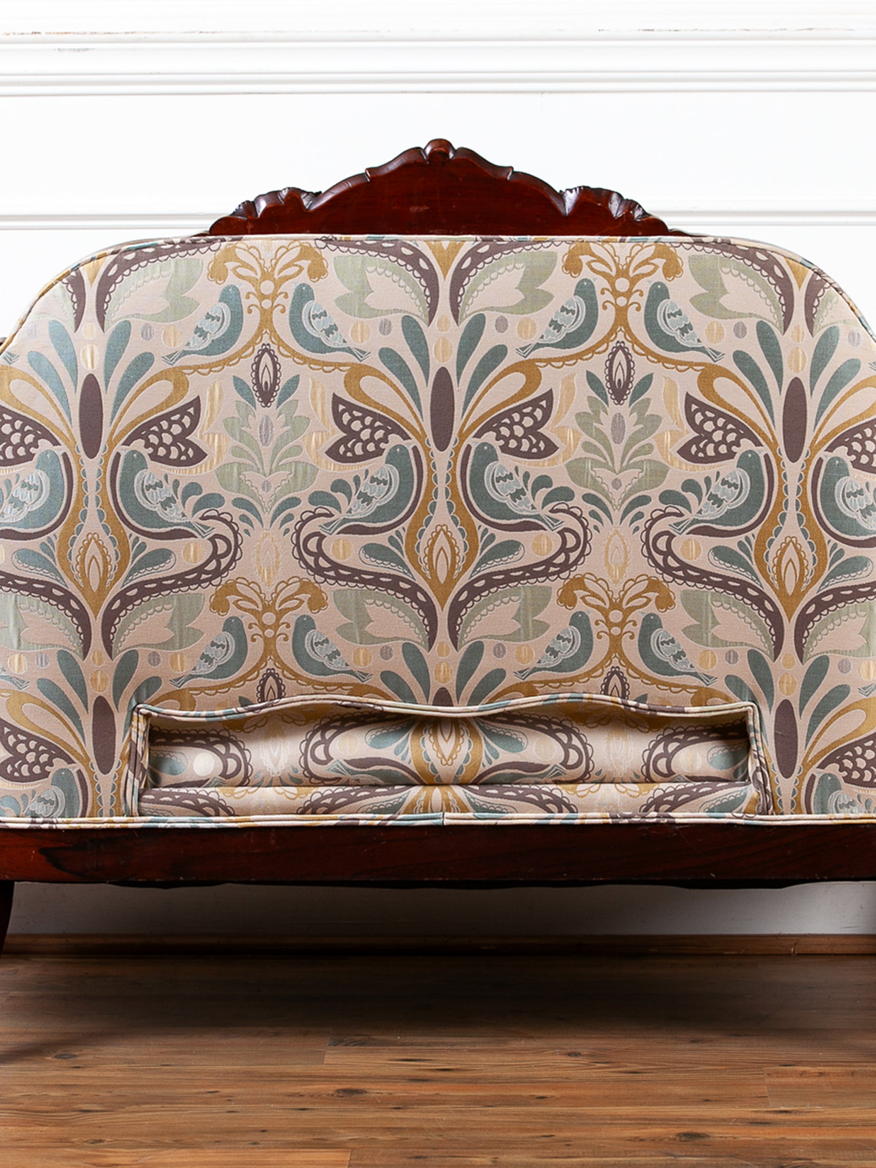 Victorian Rose-Carved Walnut Settee with New Upholstery