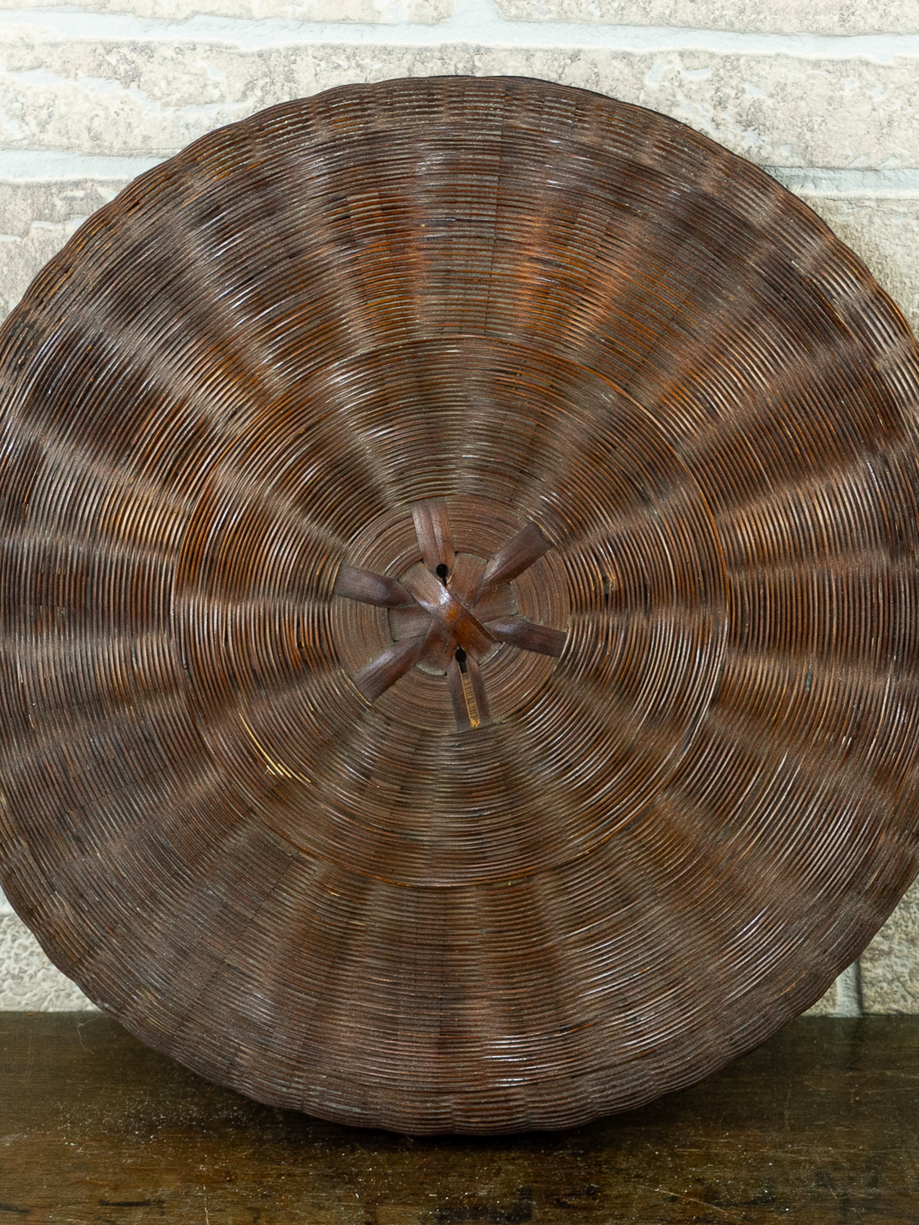 Large Asian Wicker Sewing Basket with Removable Lid