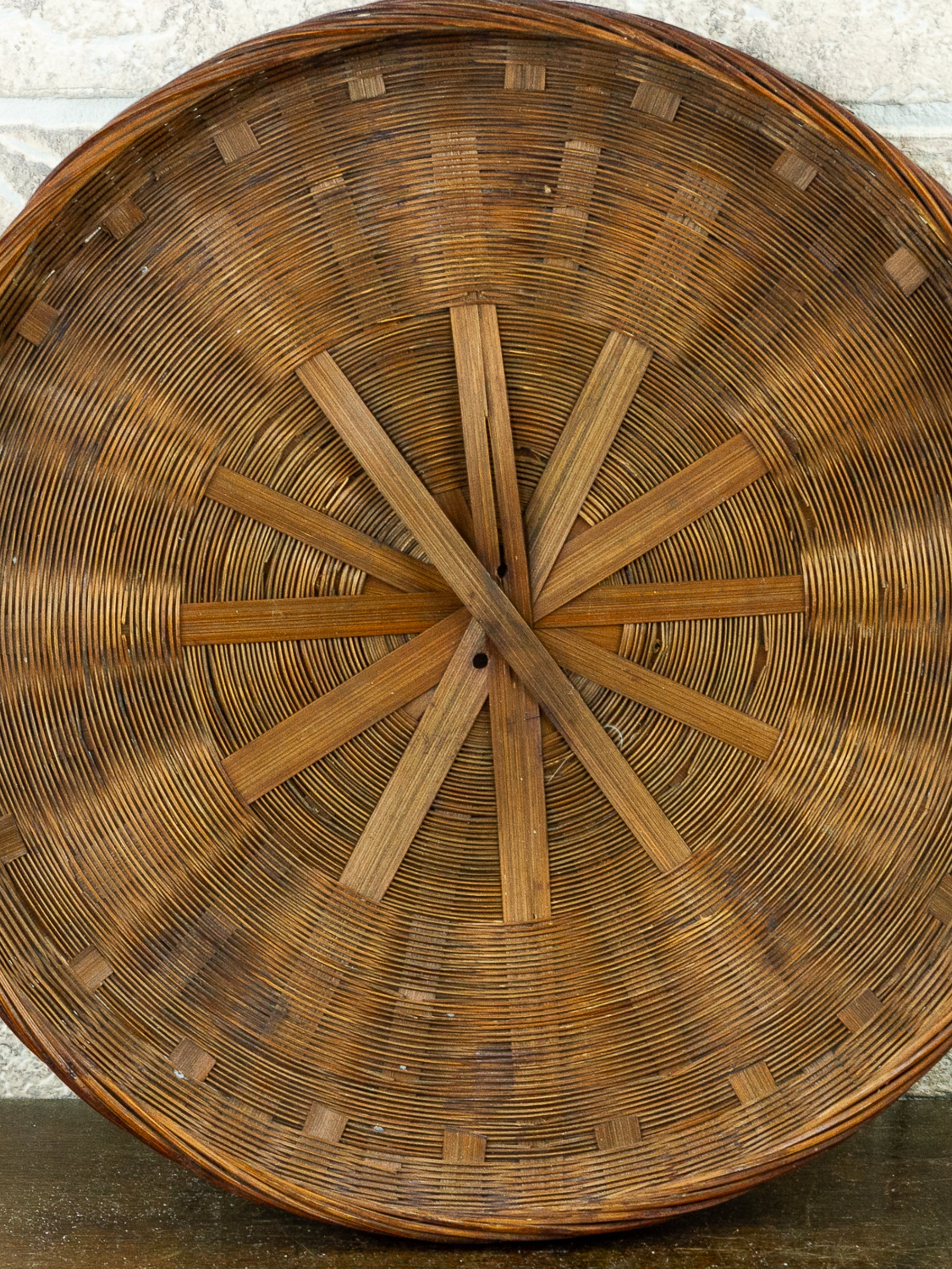 Large Asian Wicker Sewing Basket with Removable Lid