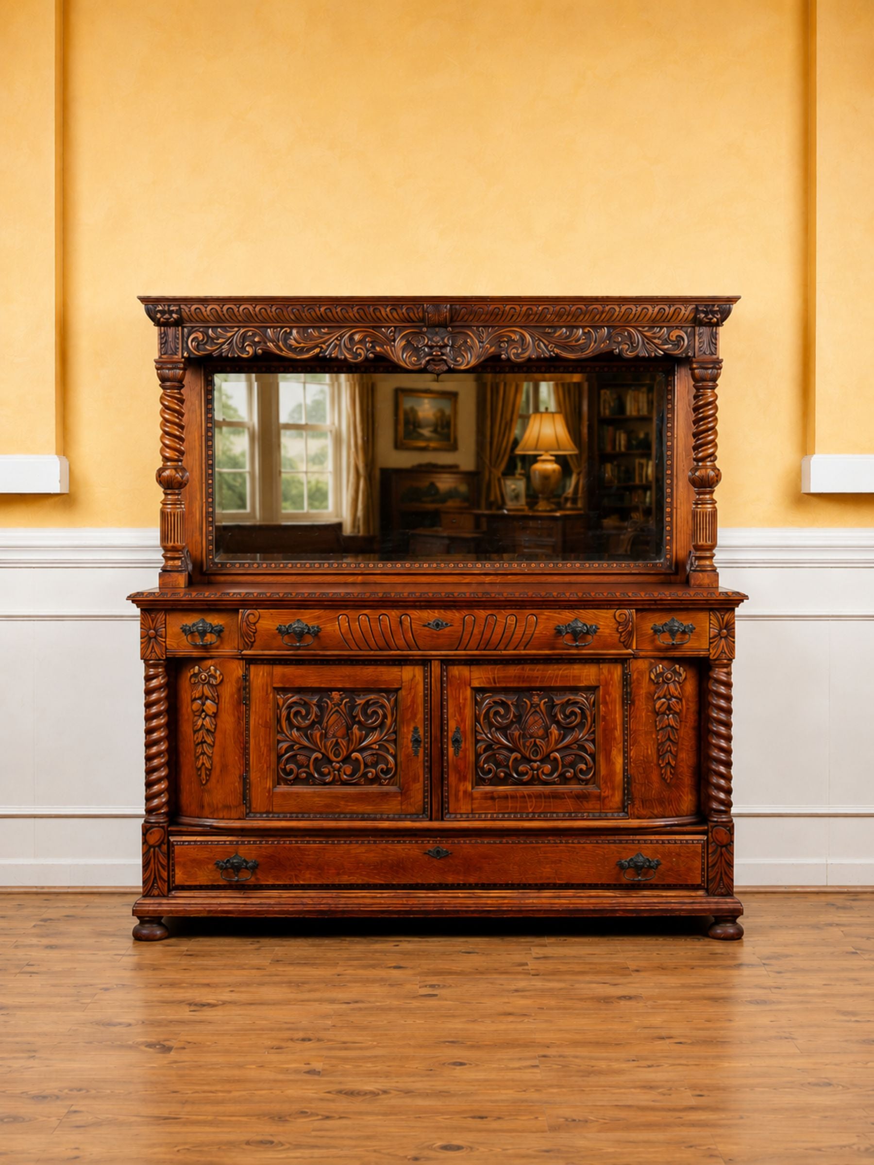19th Century American Carved Oak Sideboard with Mirror