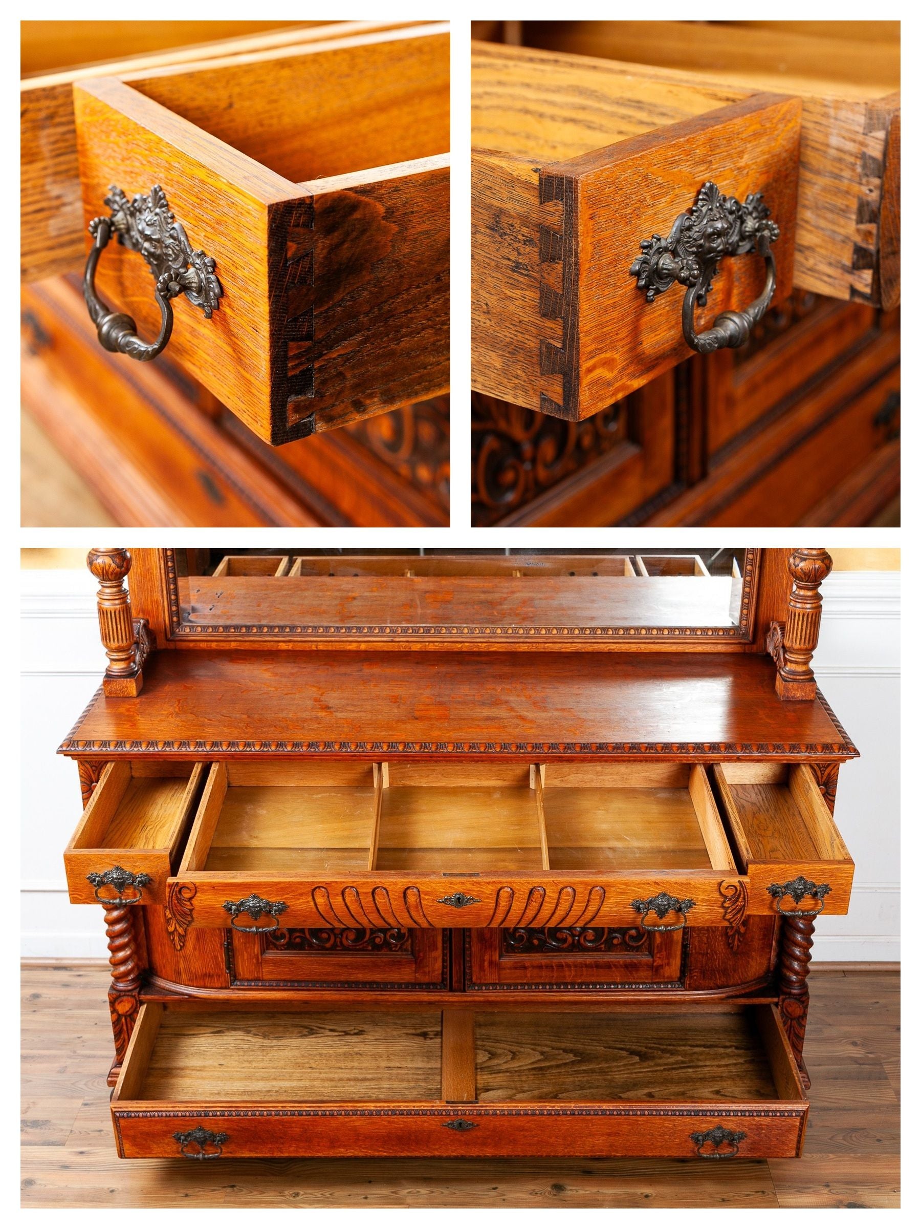 19th Century American Carved Oak Sideboard with Mirror