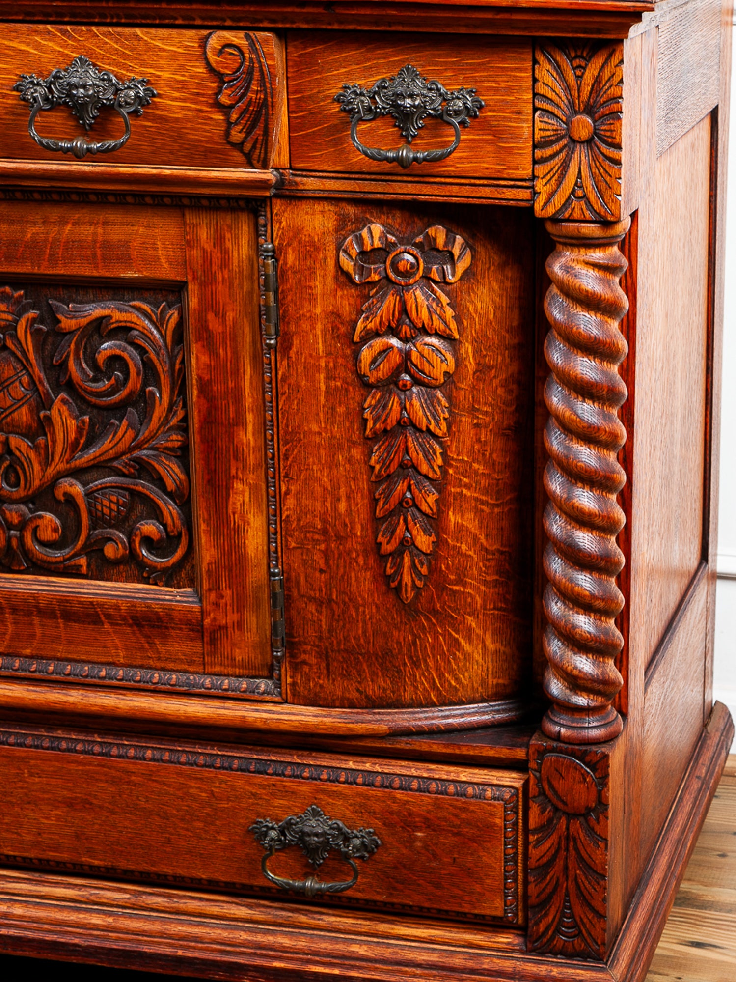 19th Century American Carved Oak Sideboard with Mirror