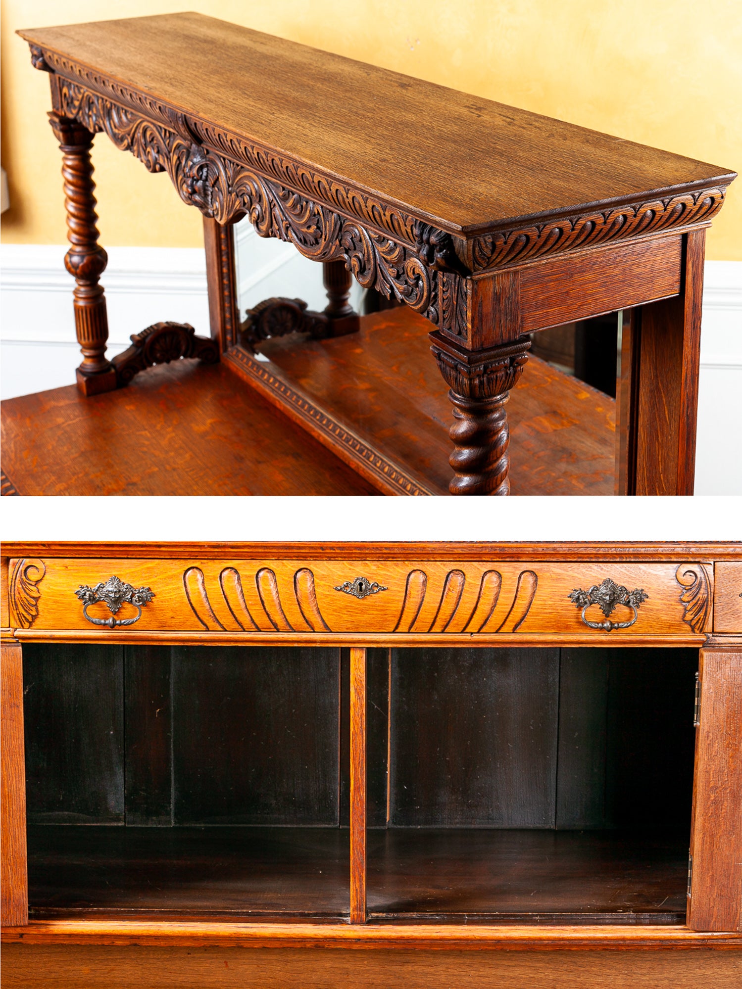 19th Century American Carved Oak Sideboard with Mirror