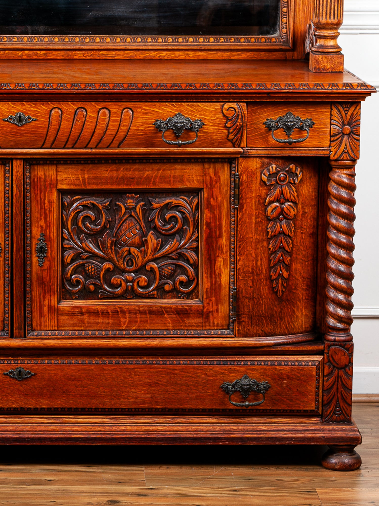 19th Century American Carved Oak Sideboard with Mirror