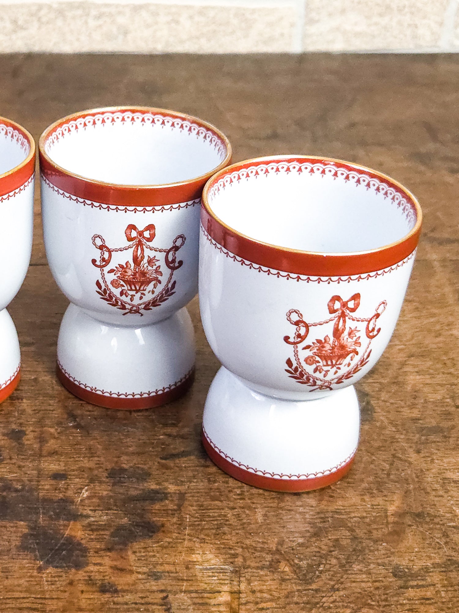 Set of Four Spode Newburyport Red Footed Dessert Goblets, England