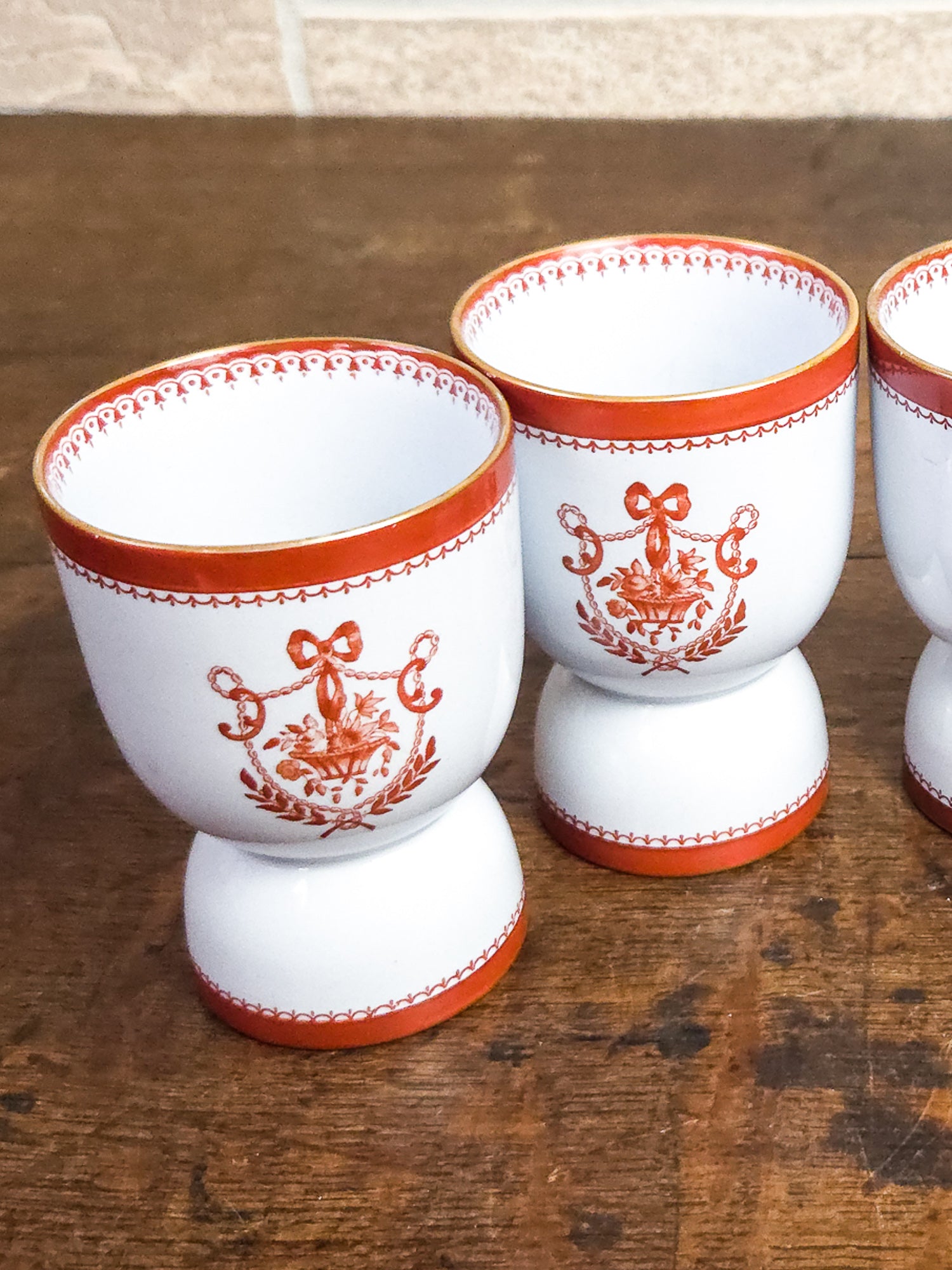 Set of Four Spode Newburyport Red Footed Dessert Goblets, England