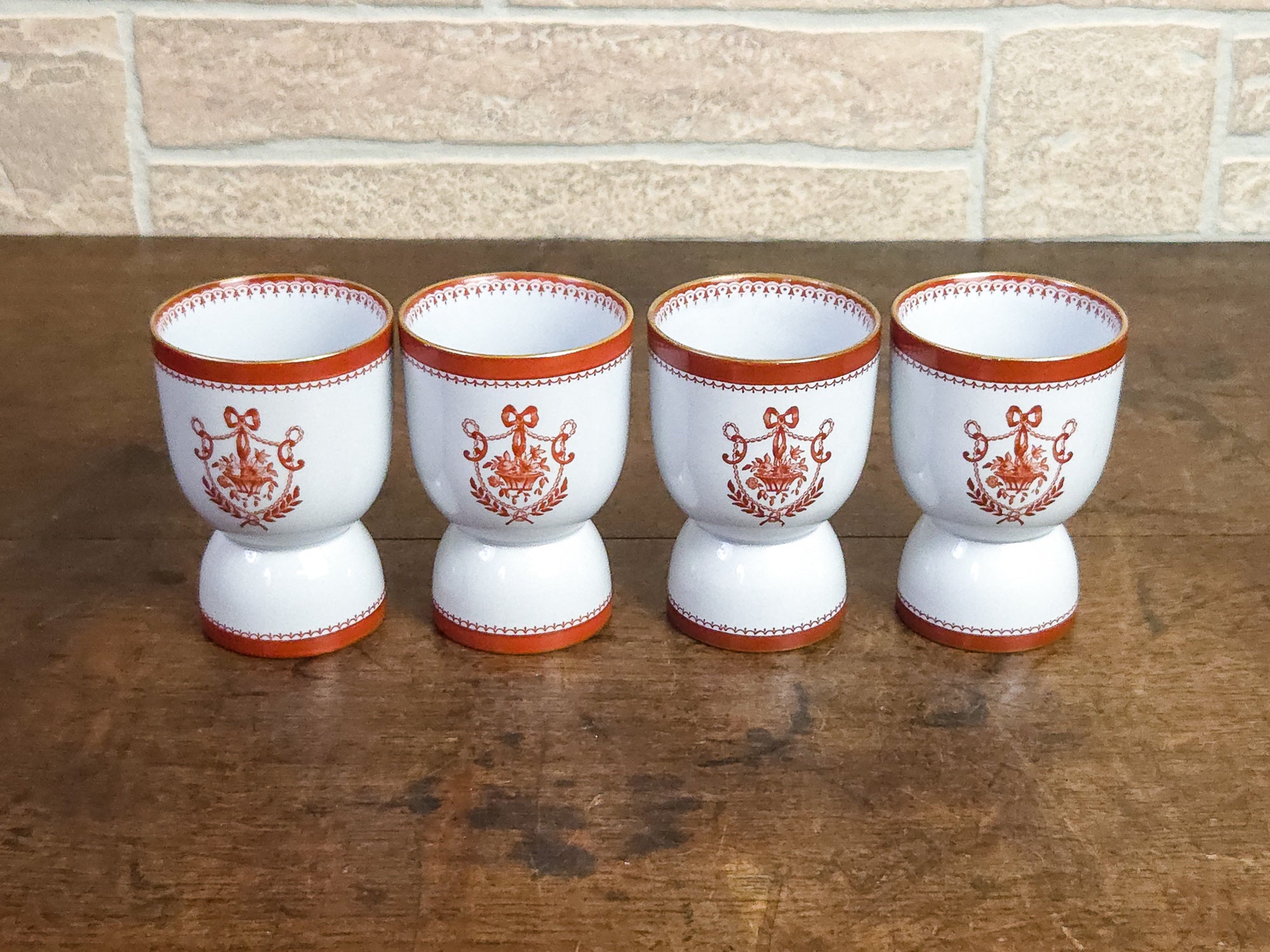 Set of Four Spode Newburyport Red Footed Dessert Goblets, England