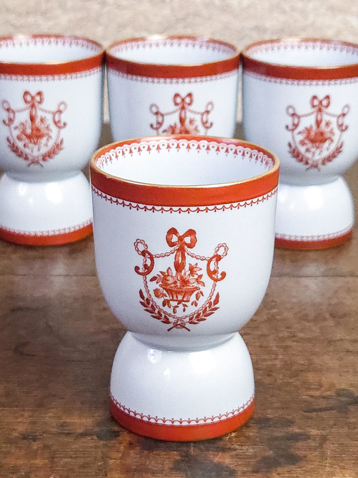 Set of Four Spode Newburyport Red Footed Dessert Goblets, England
