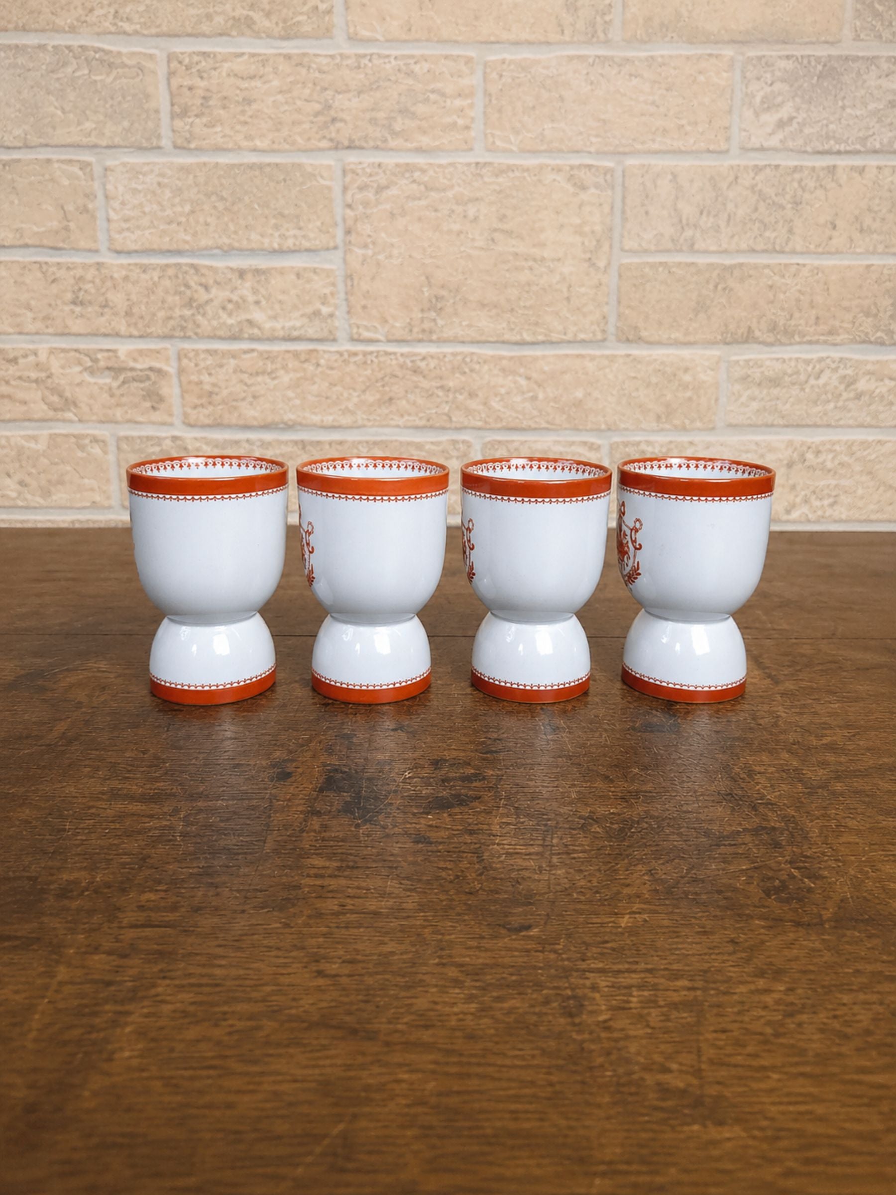 Set of Four Spode Newburyport Red Footed Dessert Goblets, England