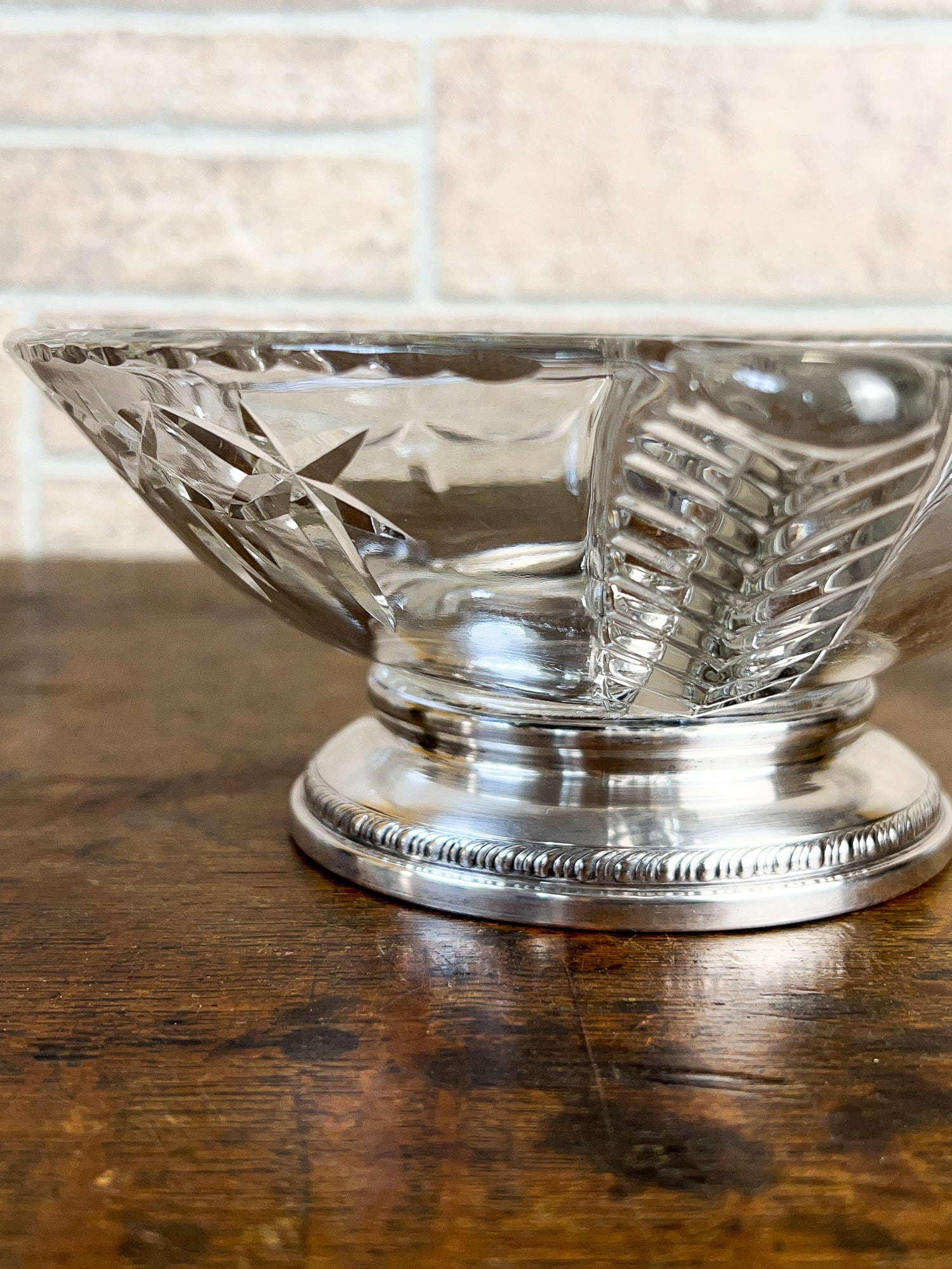 Pressed Crystal Divided Snack Dish with Sterling Silver Base