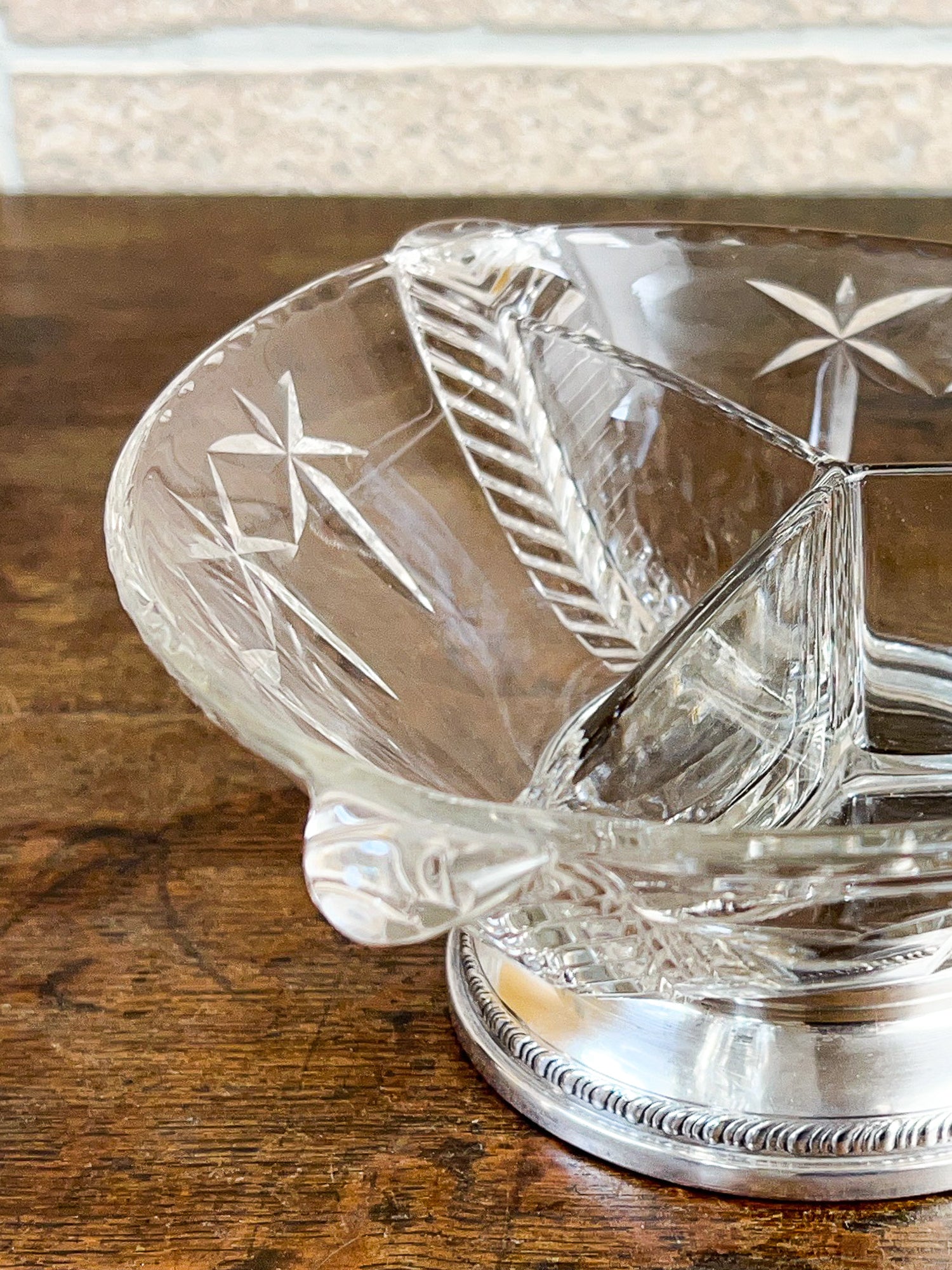 Pressed Crystal Divided Snack Dish with Sterling Silver Base