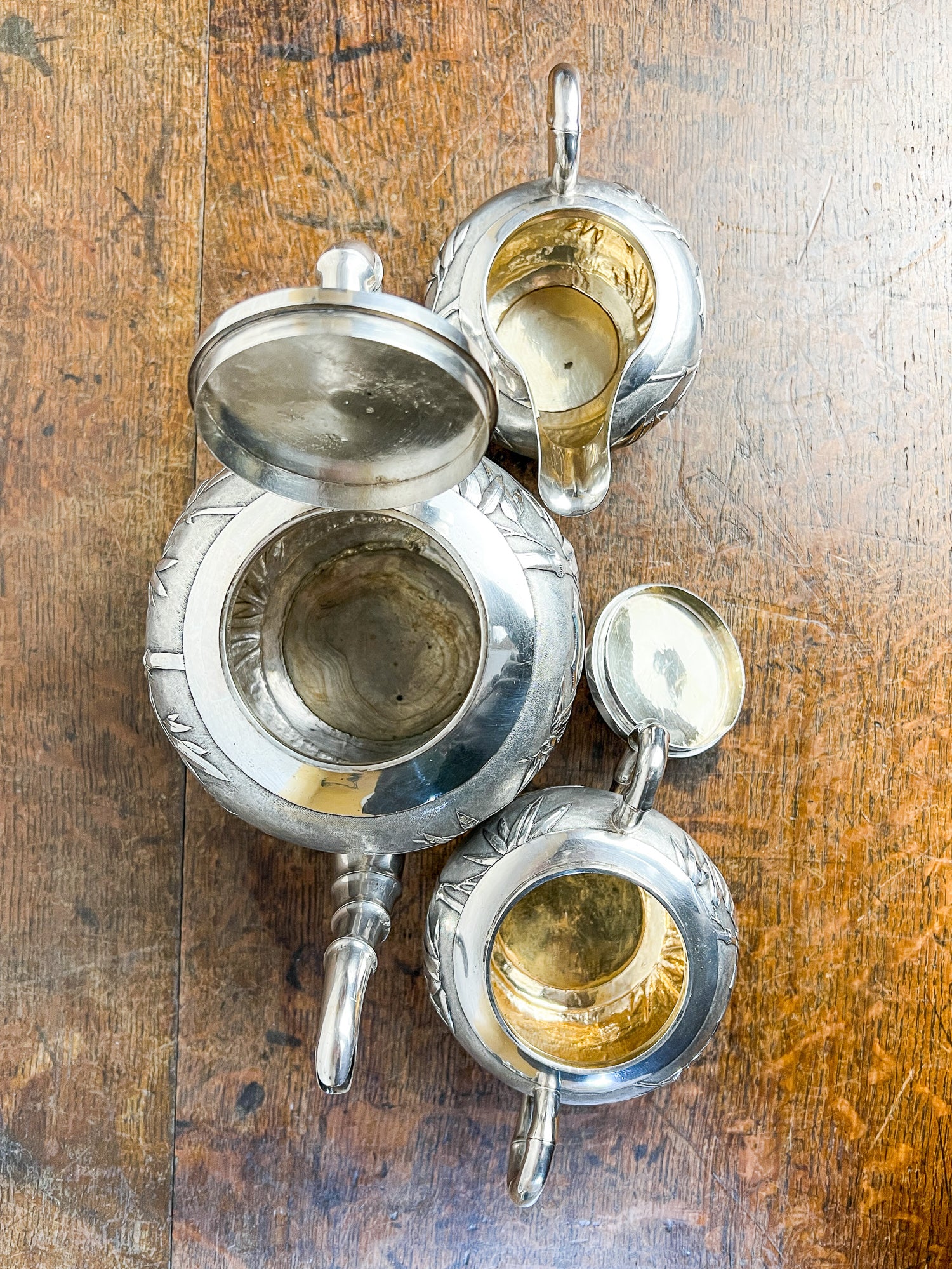 Antique Chinese Export Sterling Silver Three-Piece Tea Set by Tuck Chang