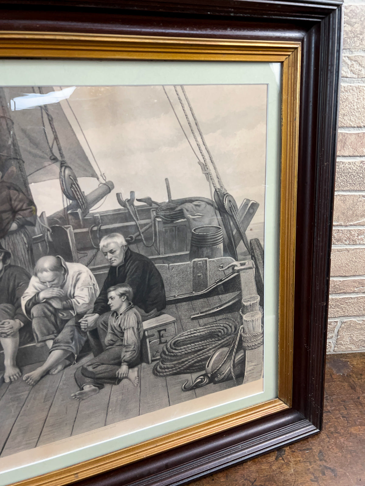 Engraved Print After Henri-Jacques Bource "Sunday at Sea" in Original Frame