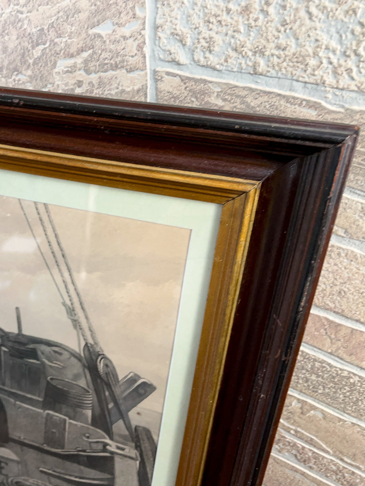 Engraved Print After Henri-Jacques Bource "Sunday at Sea" in Original Frame