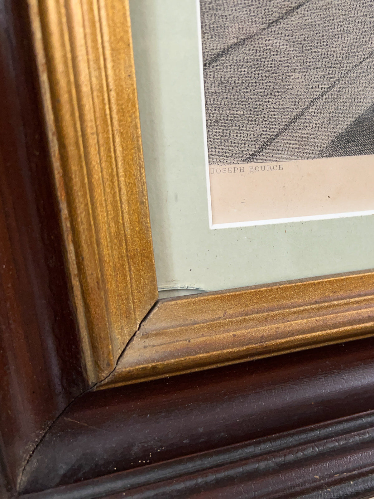 Engraved Print After Henri-Jacques Bource "Sunday at Sea" in Original Frame