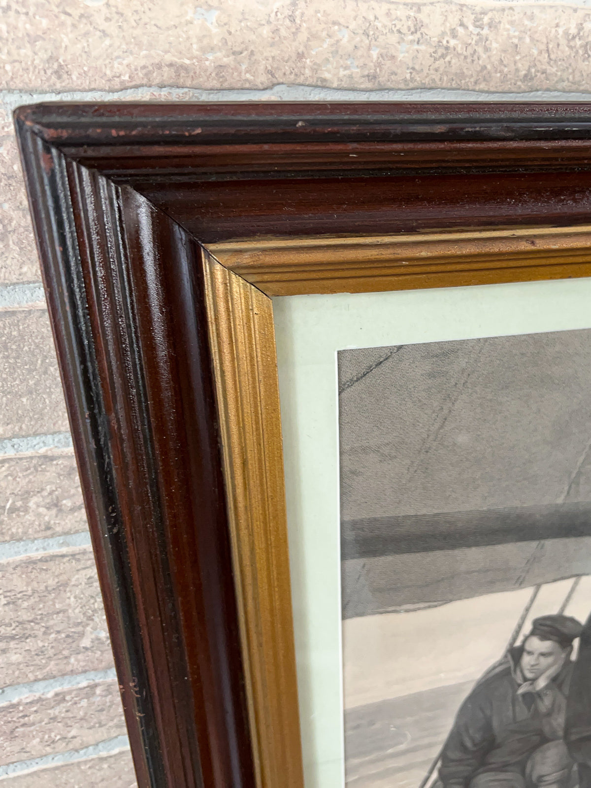 Engraved Print After Henri-Jacques Bource "Sunday at Sea" in Original Frame