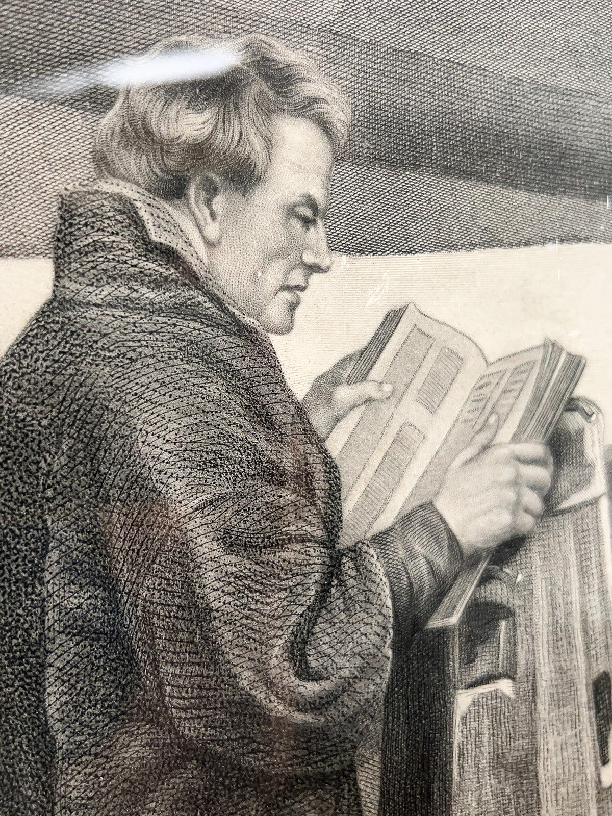 Engraved Print After Henri-Jacques Bource "Sunday at Sea" in Original Frame