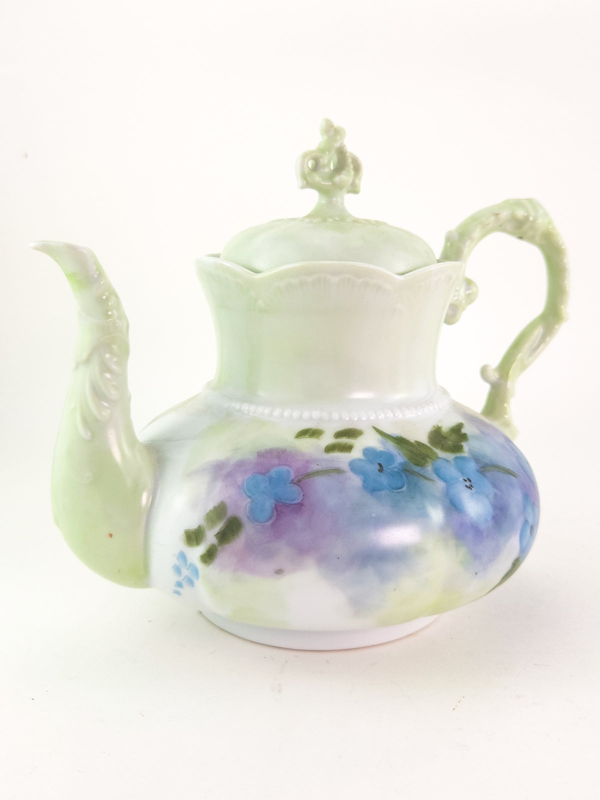 Hand-Painted Porcelain Three-Piece Tea Set with Floral Decoration