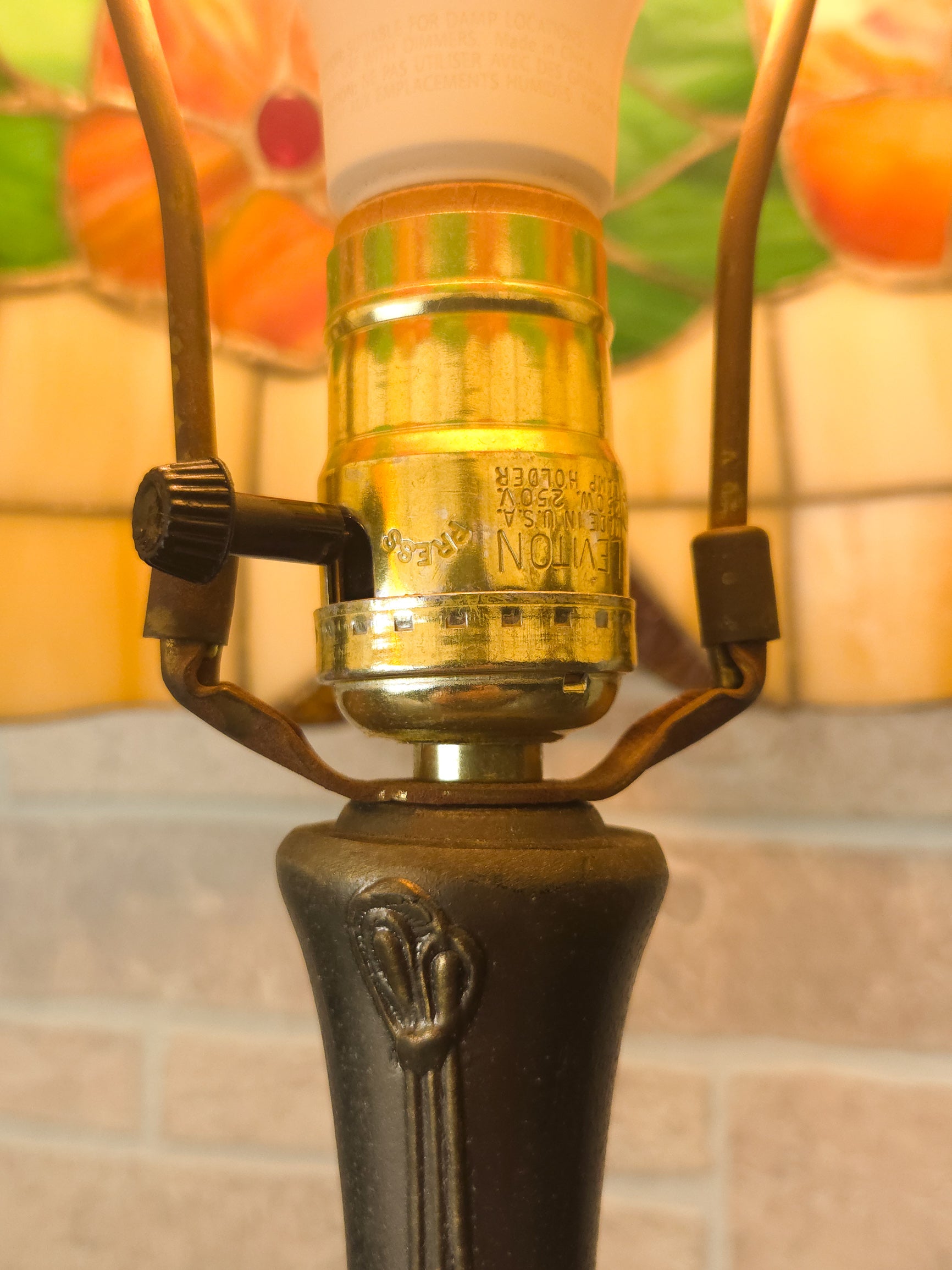 Art Nouveau Leaded Slag Glass Floral Table Lamp