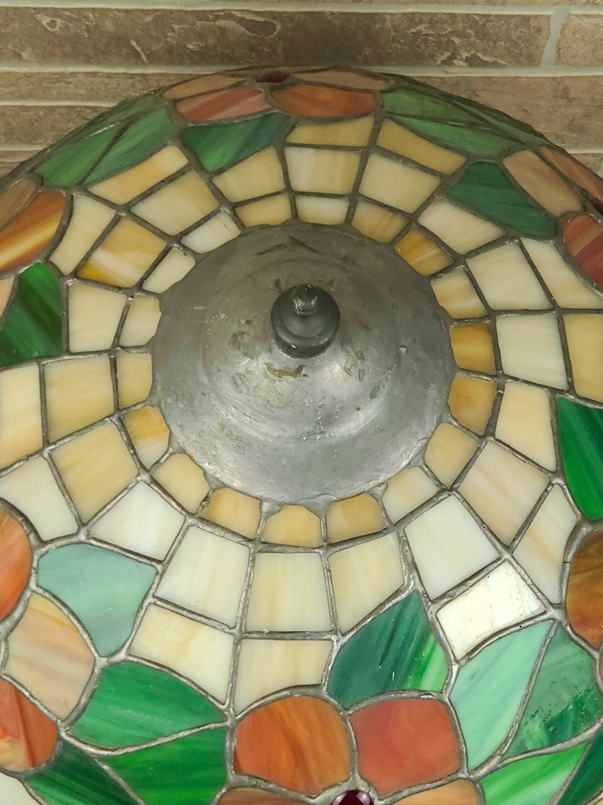 Art Nouveau Leaded Slag Glass Floral Table Lamp