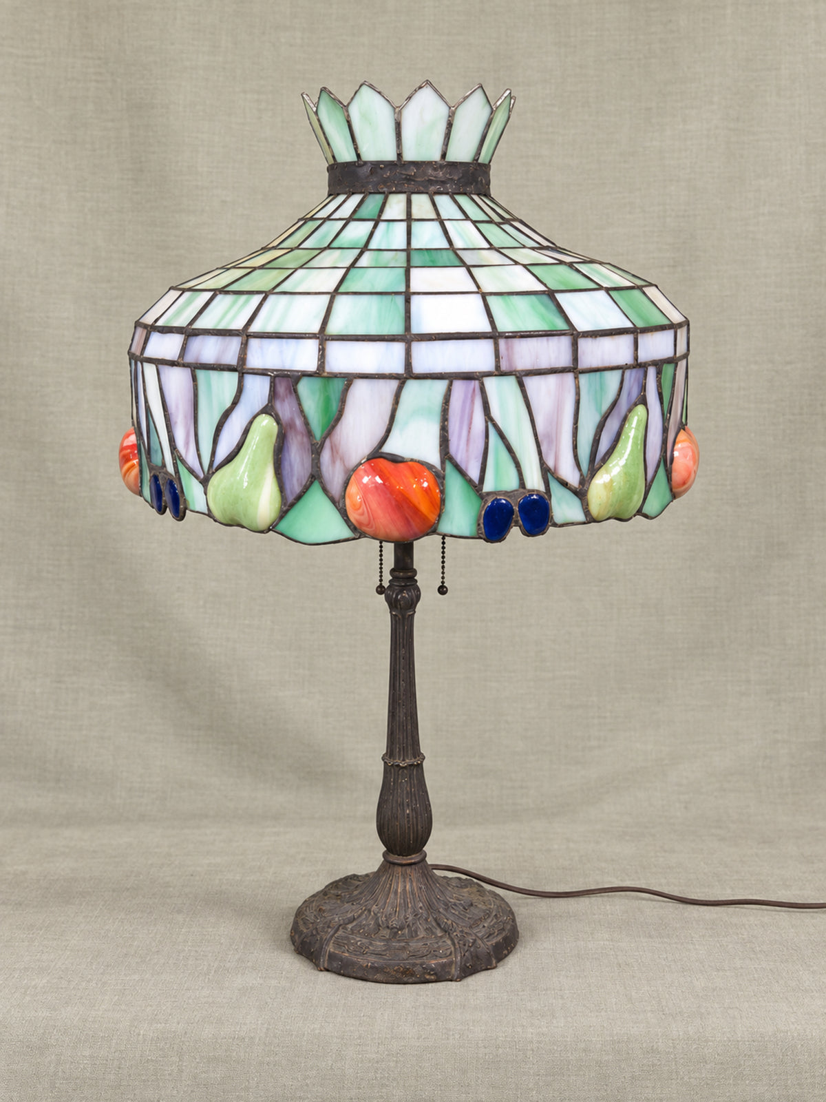 Large Tiffany-Style Slag Glass Fruit Motif Table Lamp by Miller Lamp Co.