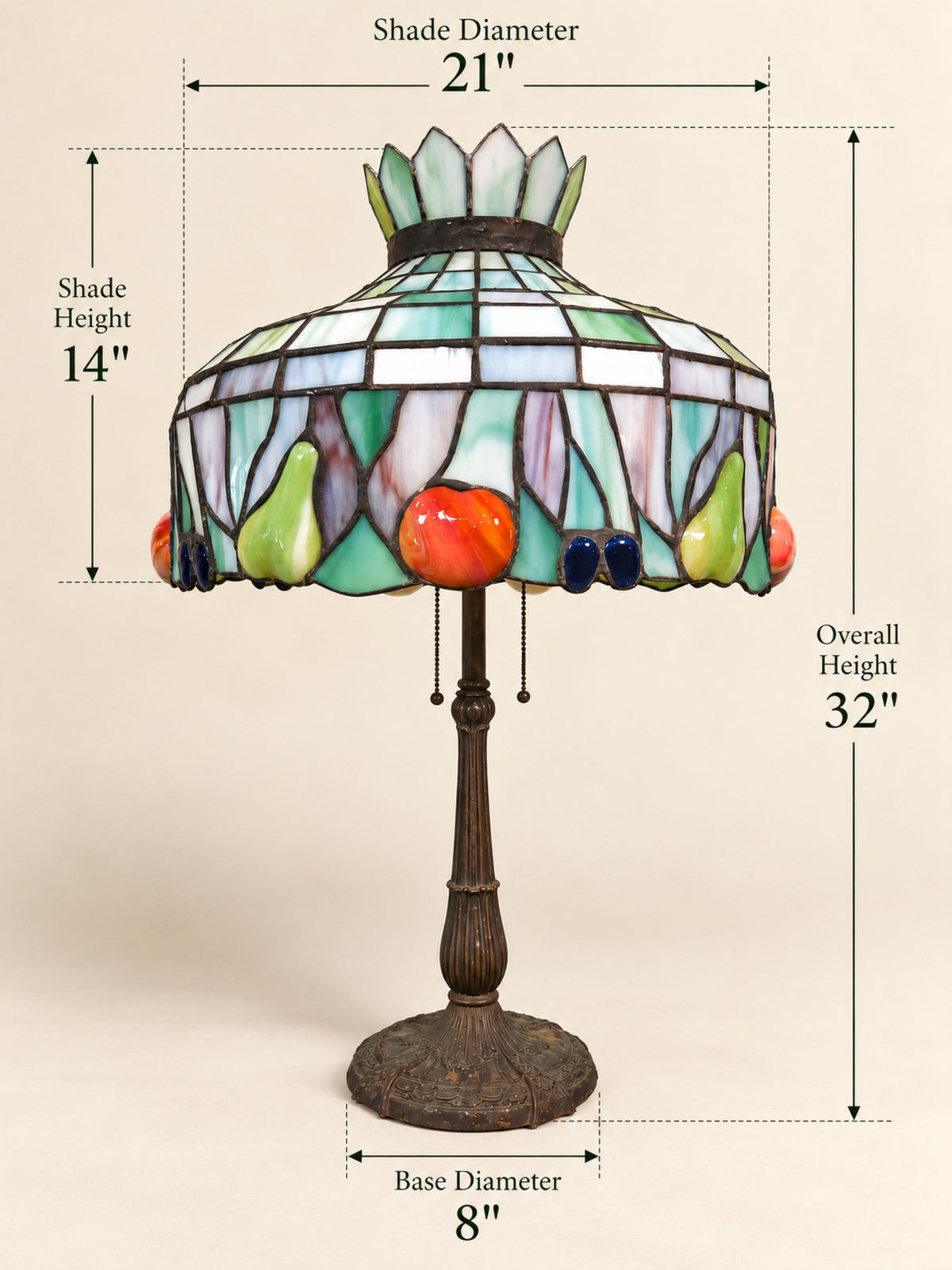 Large Tiffany-Style Slag Glass Fruit Motif Table Lamp by Miller Lamp Co.