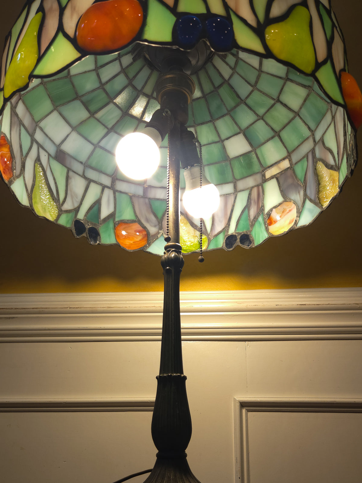 Large Tiffany-Style Slag Glass Fruit Motif Table Lamp by Miller Lamp Co.