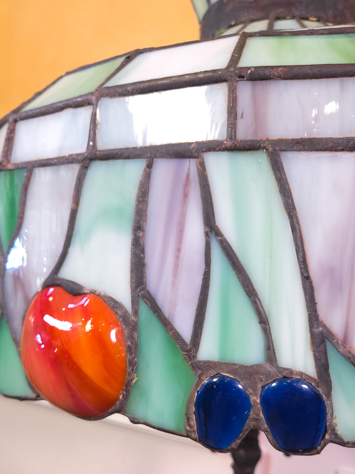 Large Tiffany-Style Slag Glass Fruit Motif Table Lamp by Miller Lamp Co.