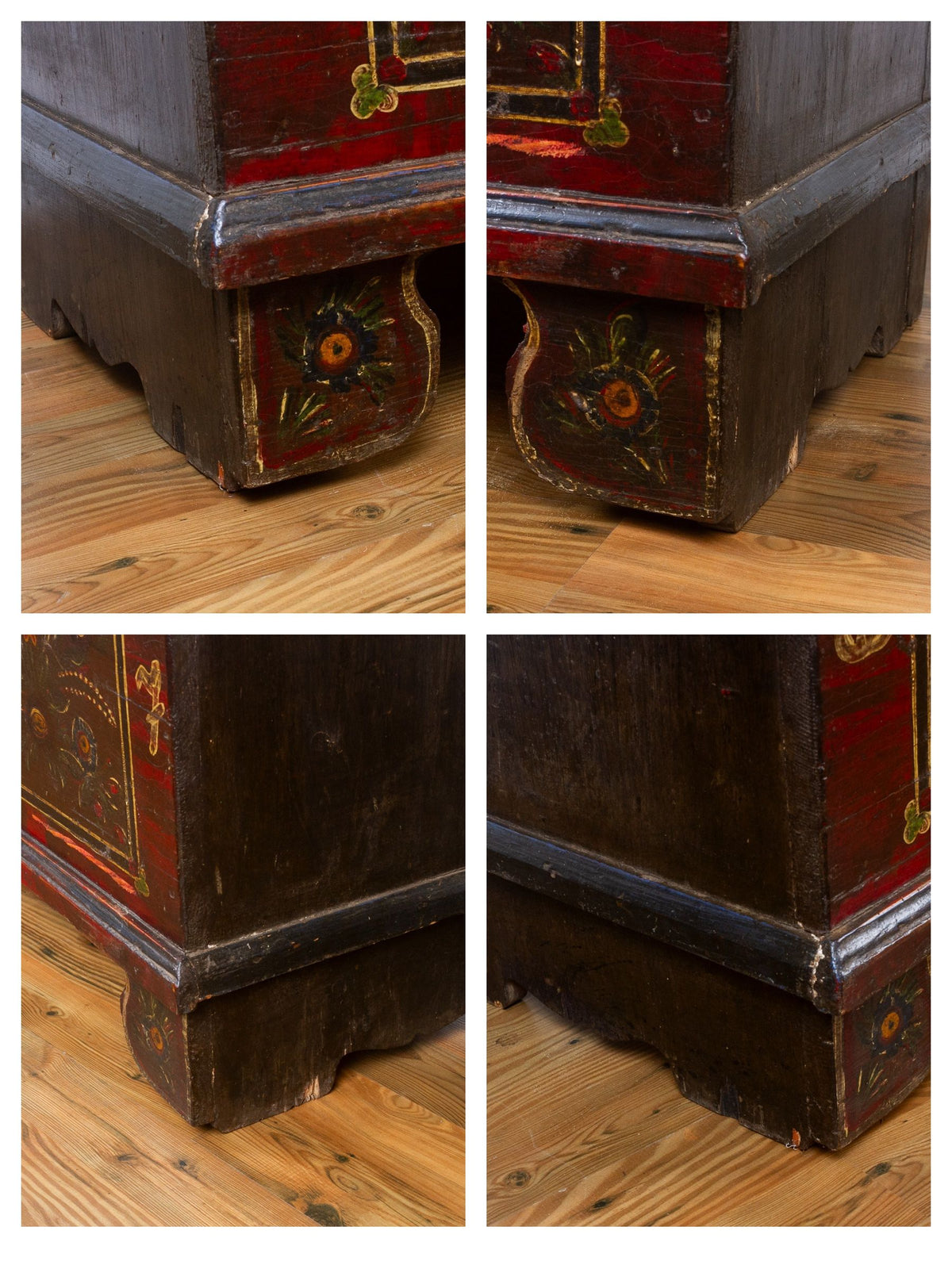 Antique Romanian Hand-Painted Folk Art Trunk, Dated 1927