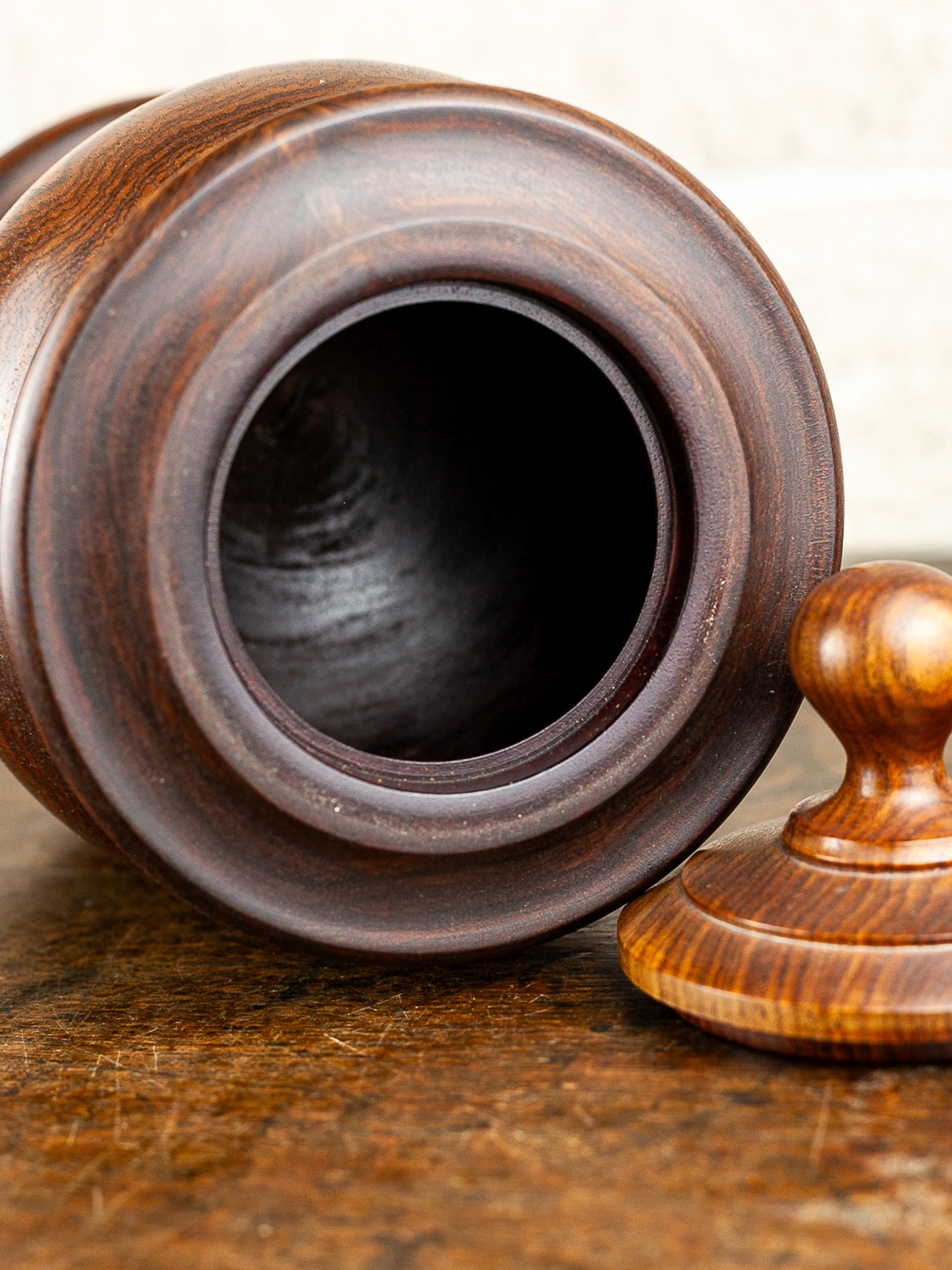 Mid-Century Solid Walnut Lidded Urn or Tobacco Jar