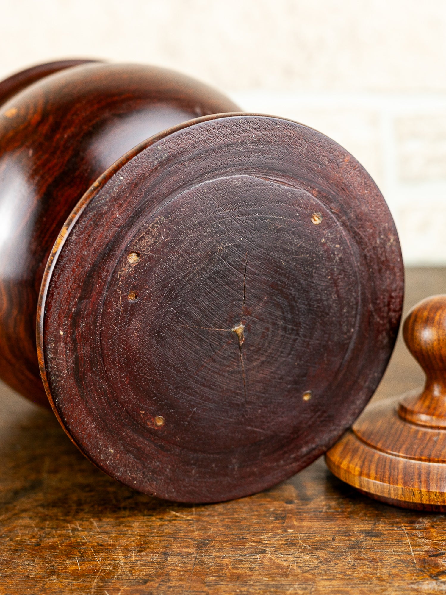 Mid-Century Solid Walnut Lidded Urn or Tobacco Jar